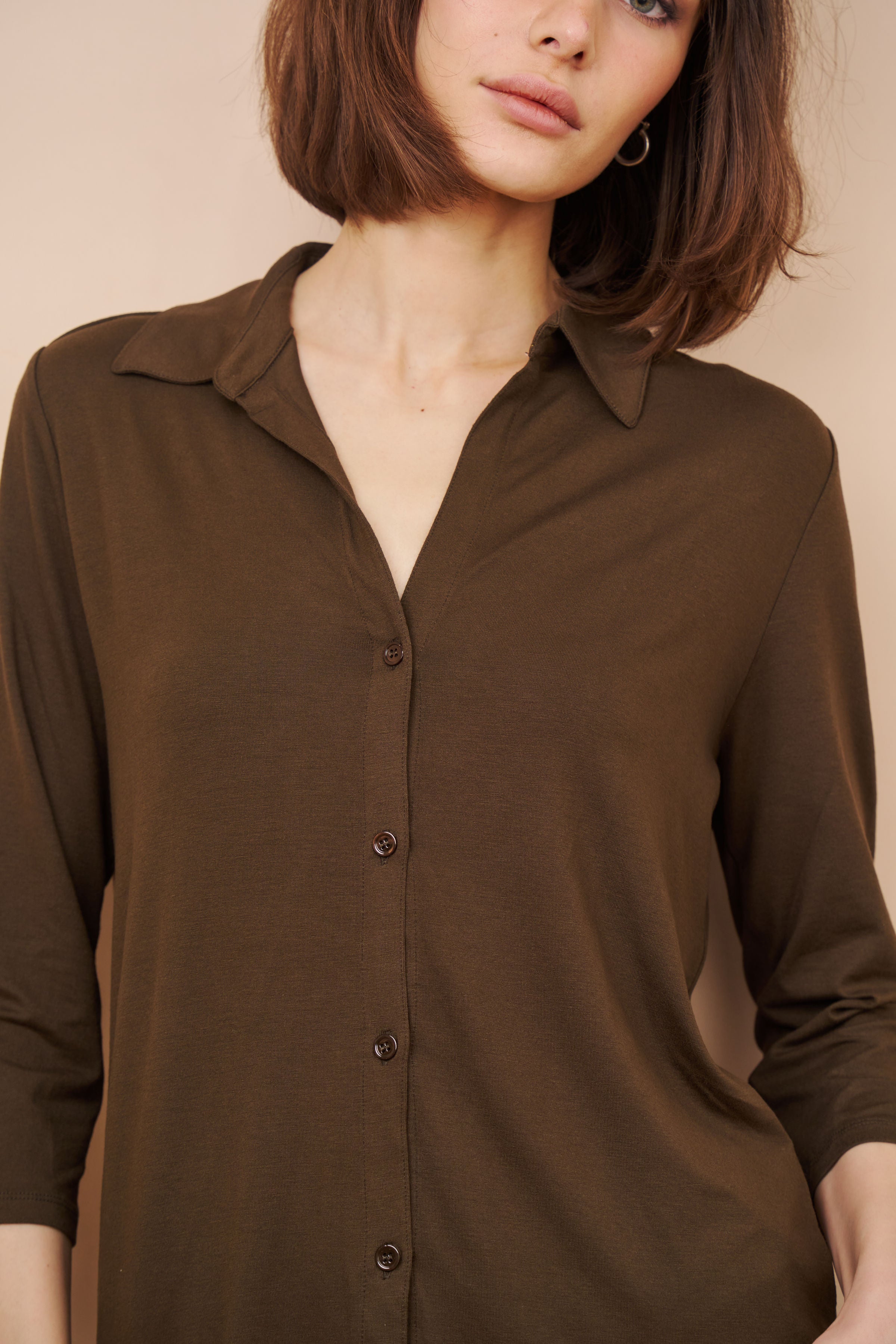 Soft Touch 3/4 Sleeve Semi Relaxed Shirt in Tonka