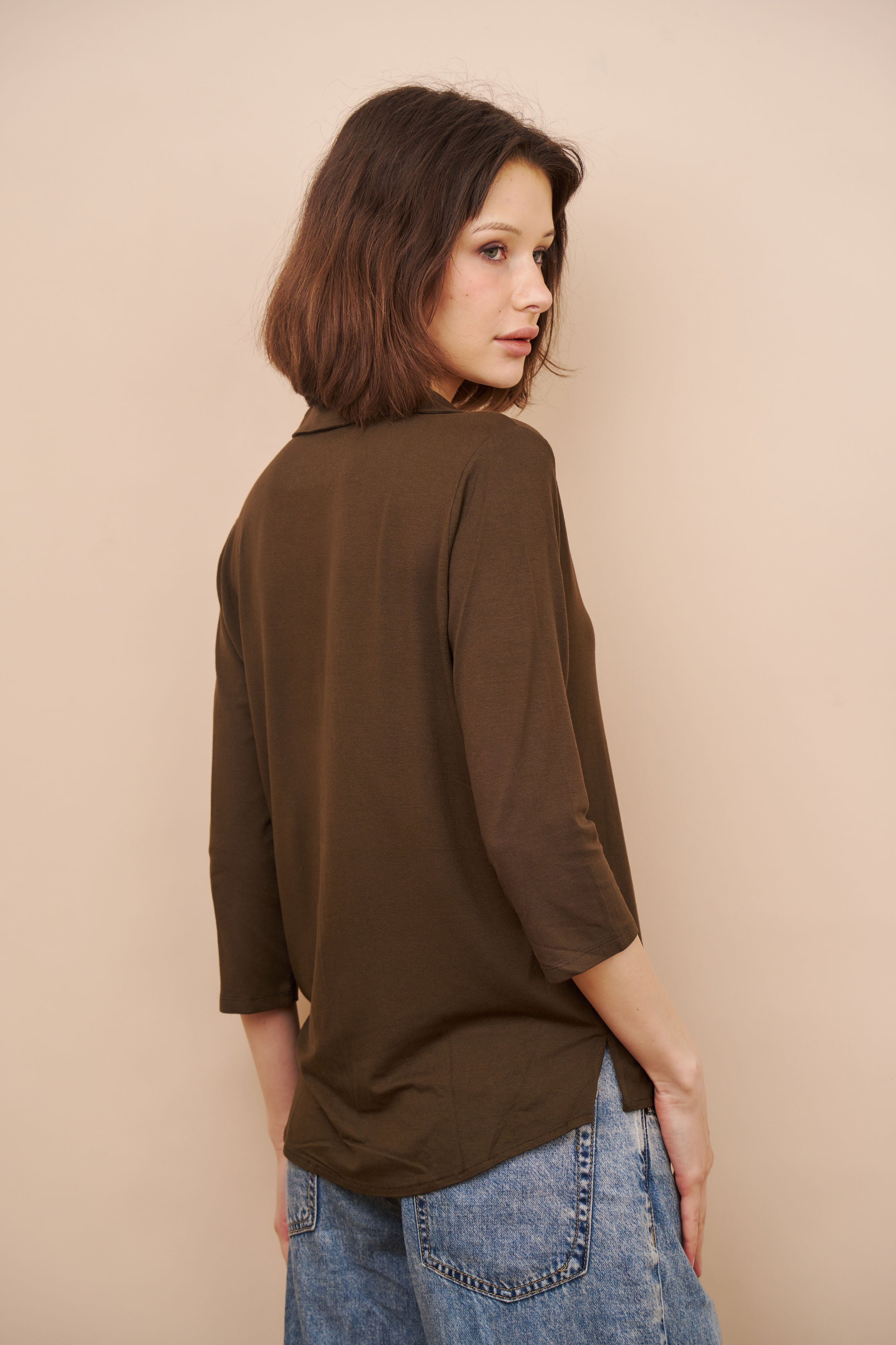 Soft Touch 3/4 Sleeve Semi Relaxed Shirt in Tonka
