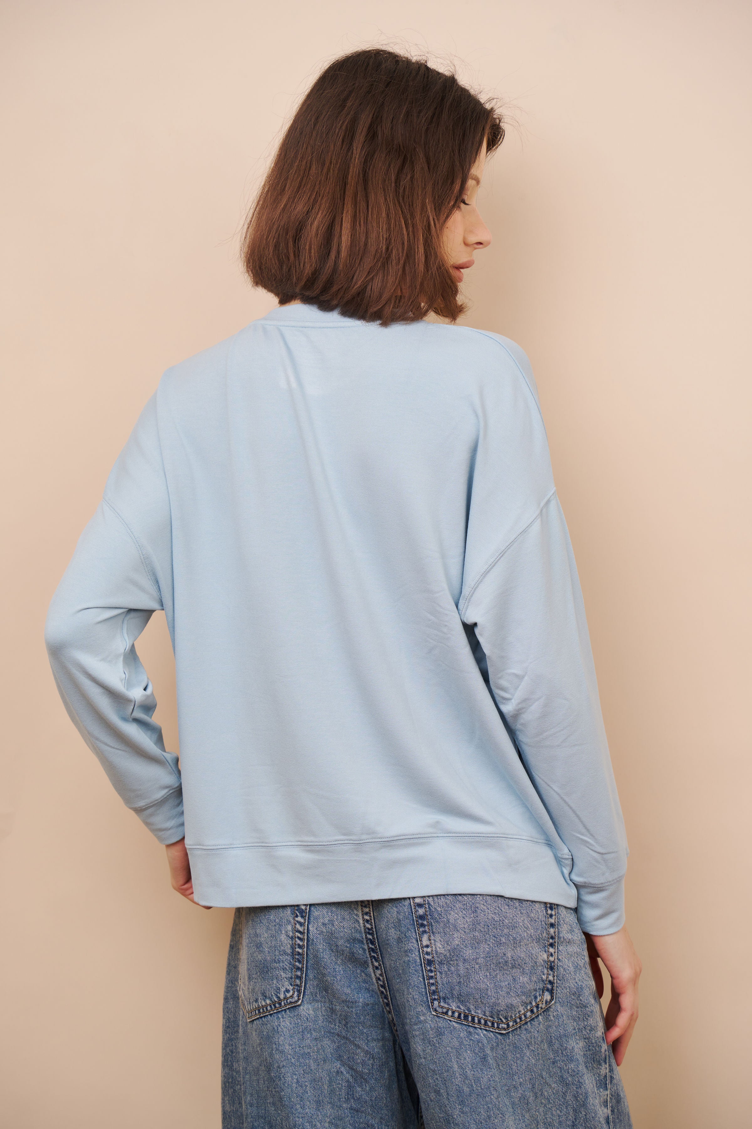 French Terry Long Sleeve Semi Relaxed Crewneck in Bleu Calanques