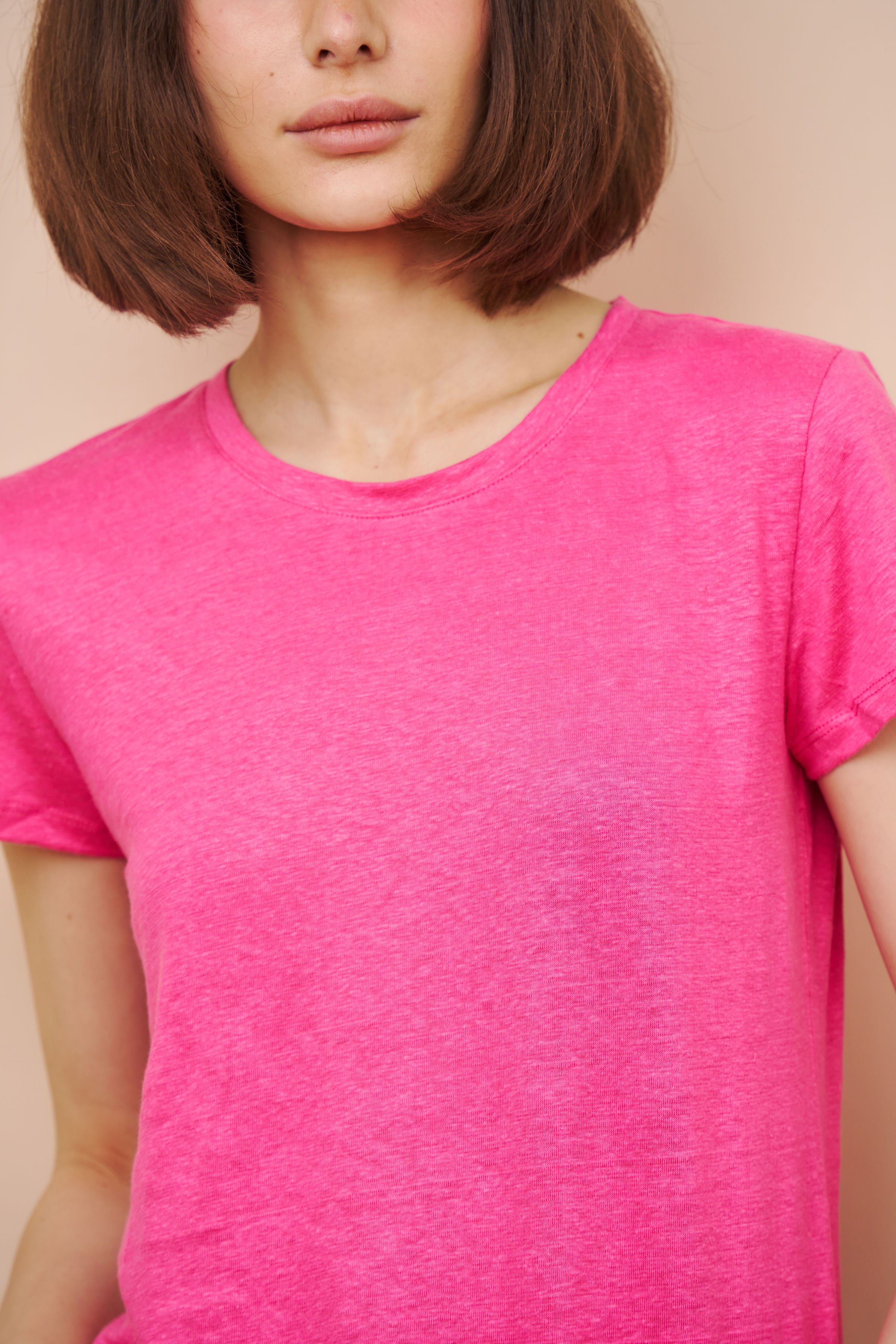 Majestic Linen Short Sleeve Crew Tee in Buganvillia