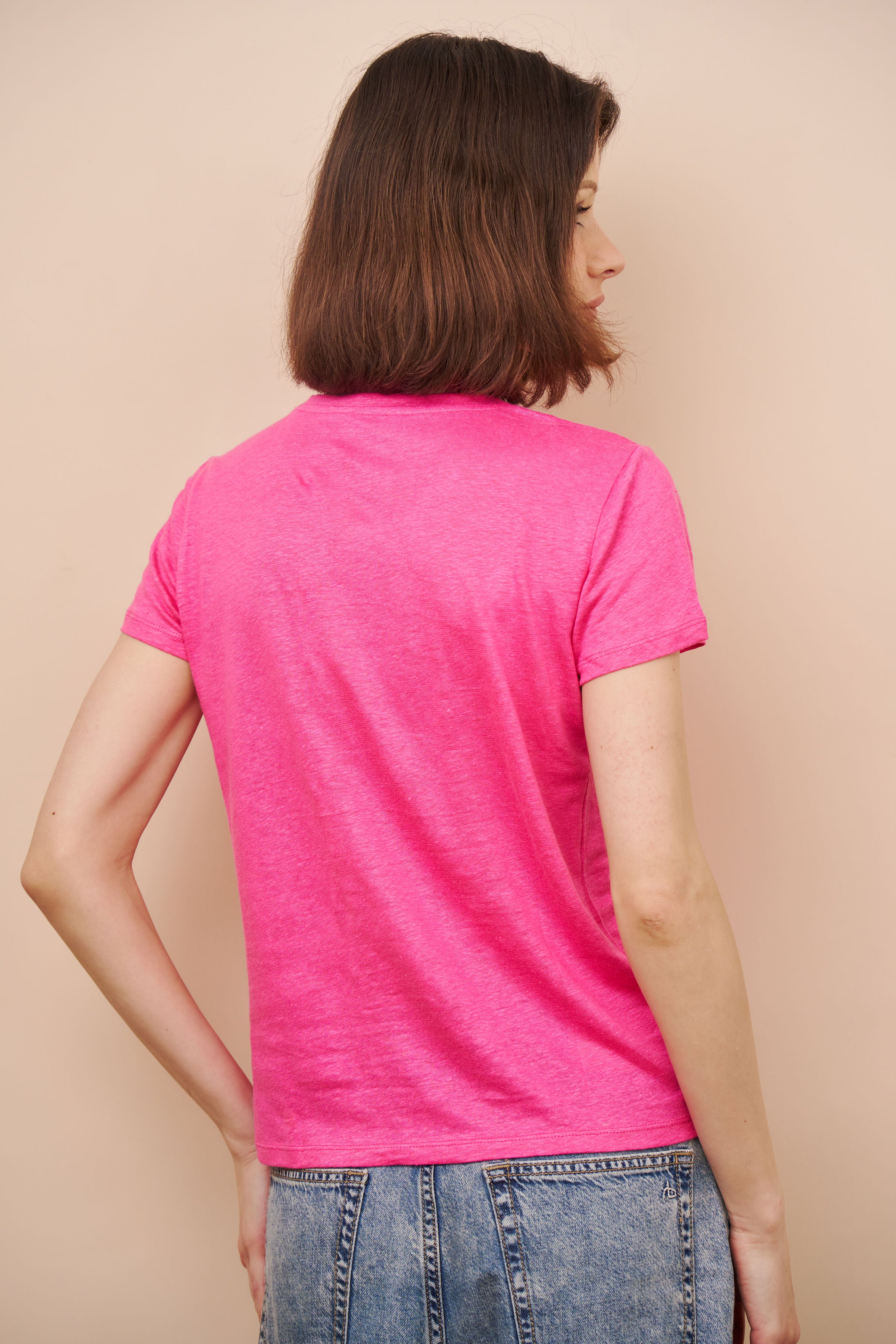 Majestic Linen Short Sleeve Crew Tee in Buganvillia