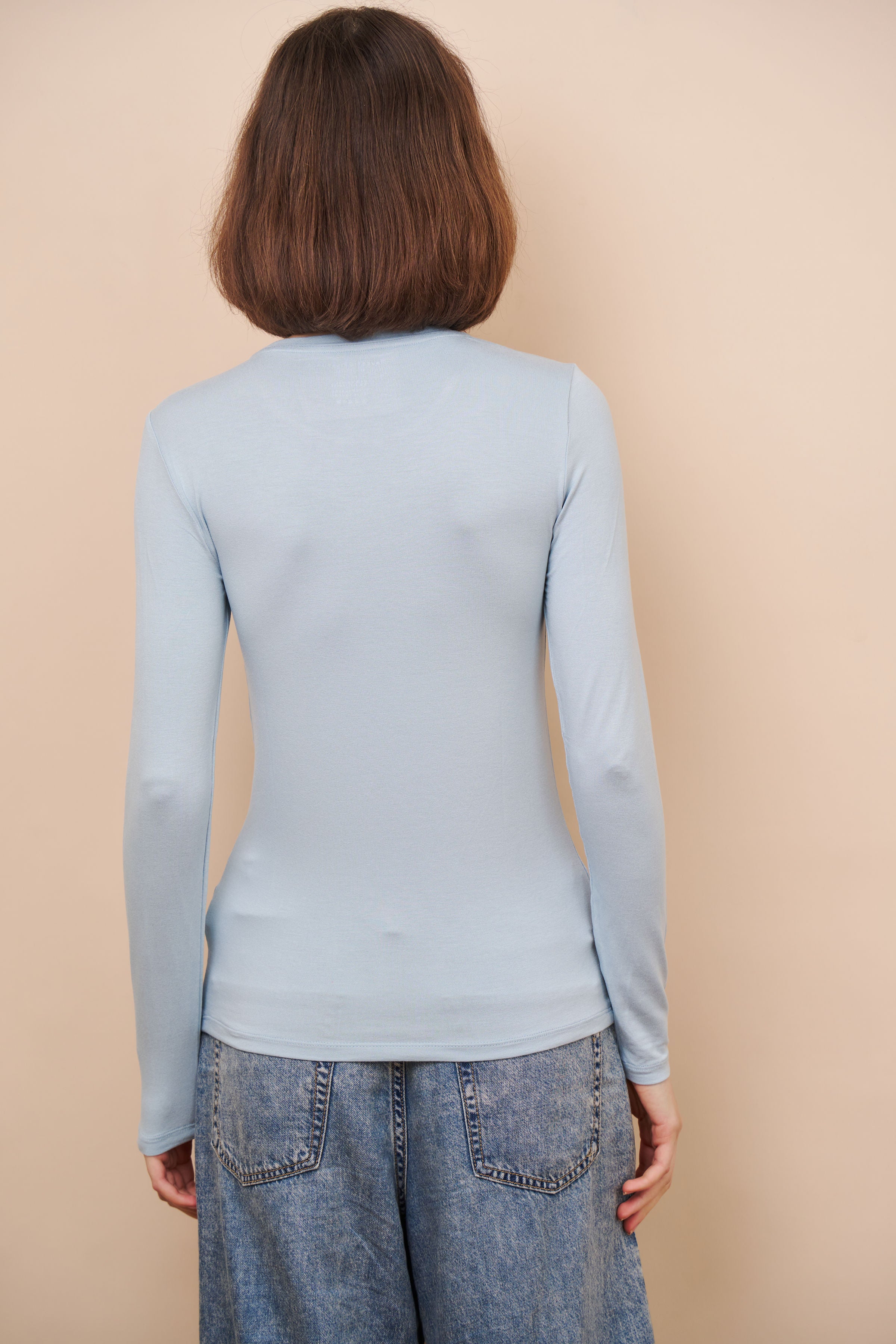 Majestic Long Sleeve Soft Touch Viscose Crewneck in Bleu Calanques