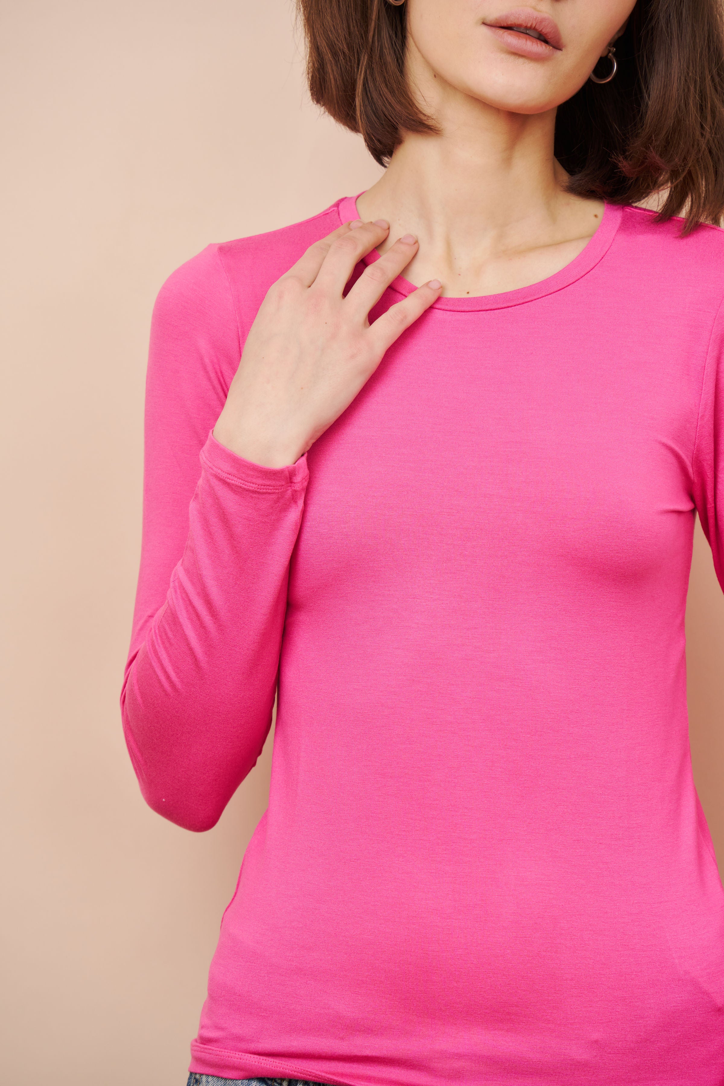 Majestic Long Sleeve Soft Touch Viscose Crewneck in Buganvillia