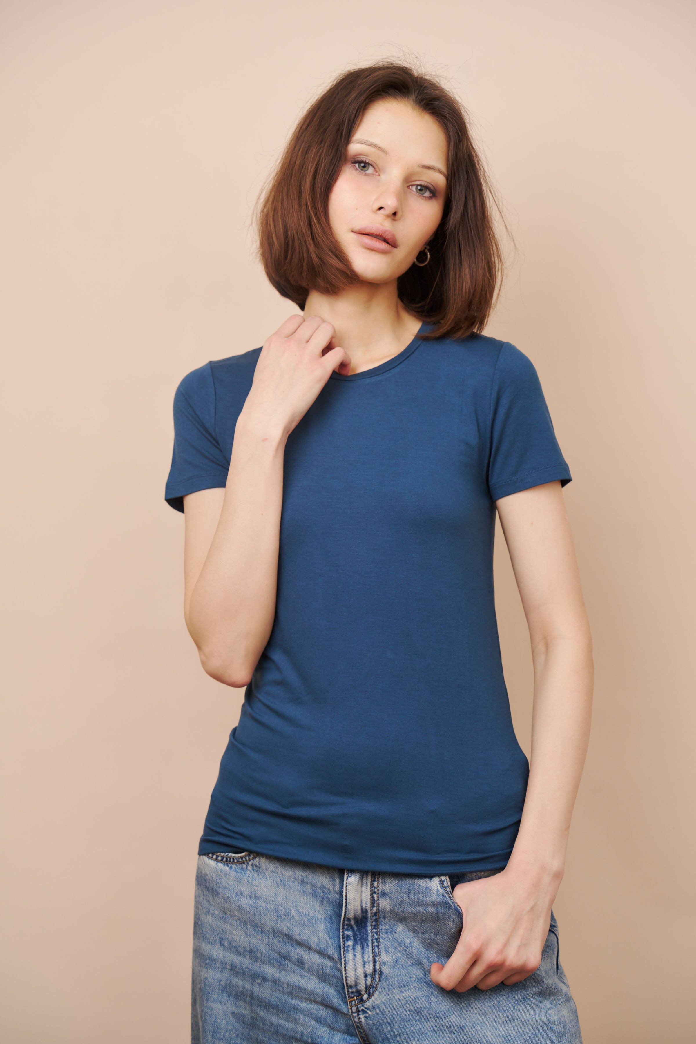 Majestic Soft Touch Short Sleeve Crewneck in Bleu de Nimes