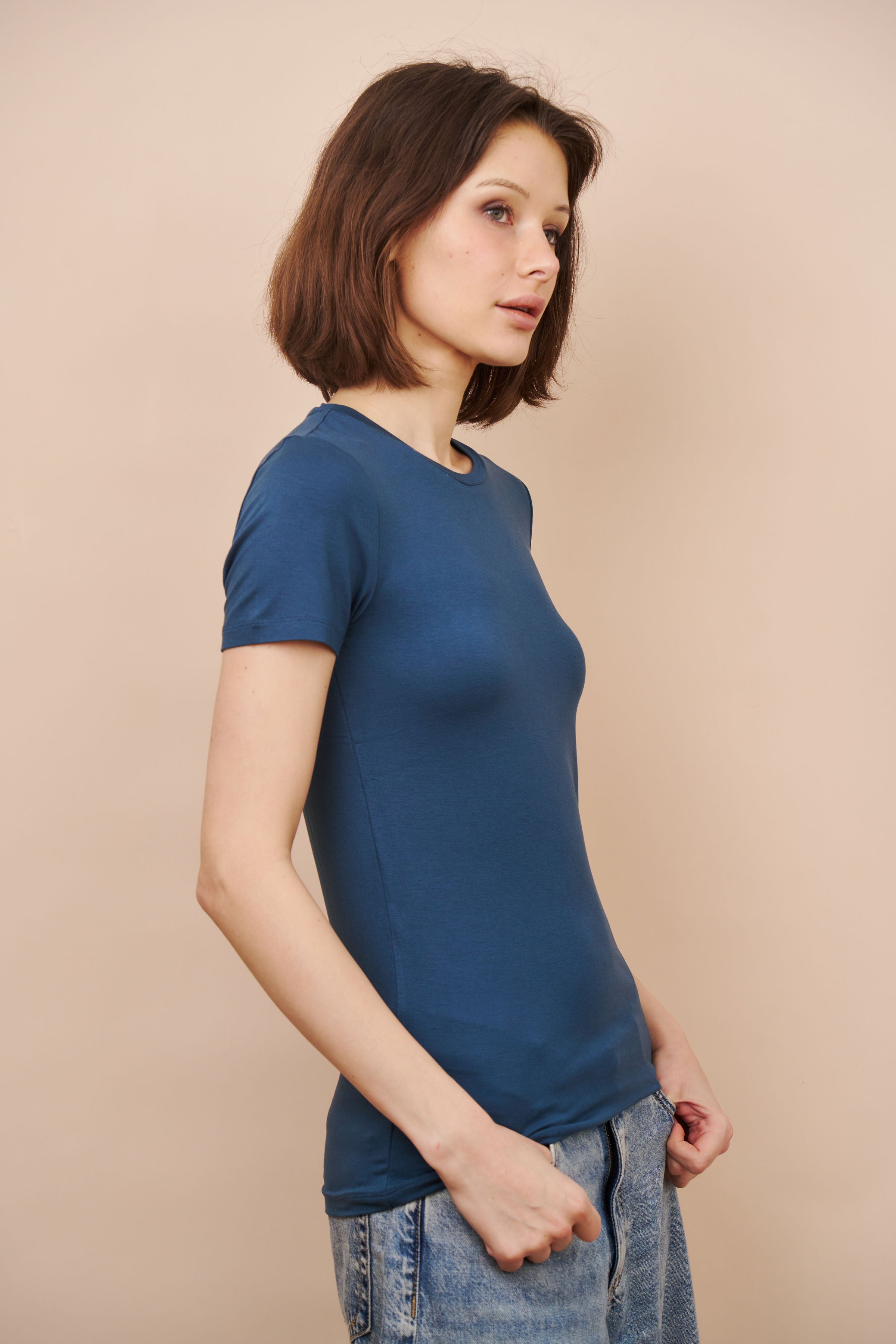 Majestic Soft Touch Short Sleeve Crewneck in Bleu de Nimes