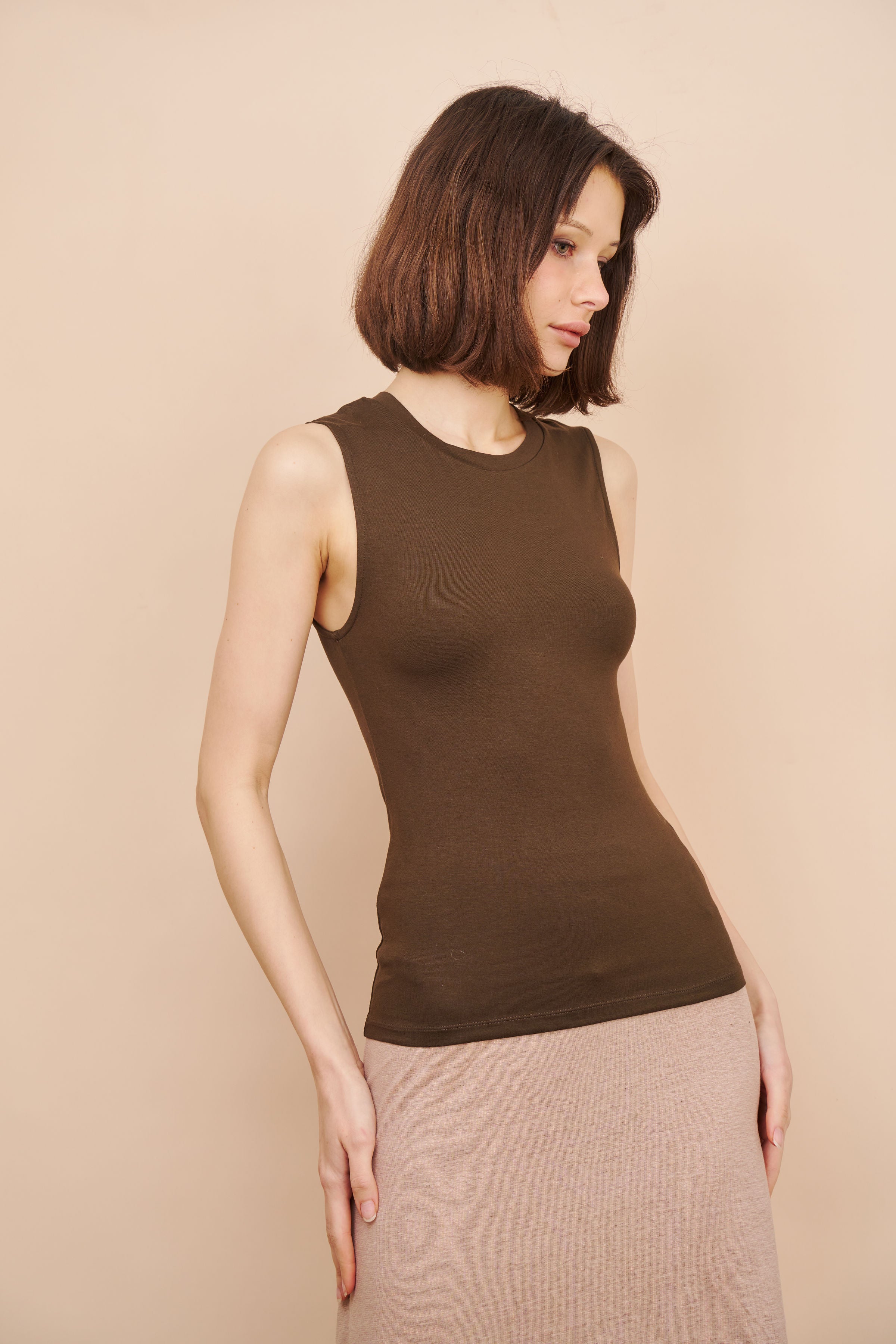Majestic Soft Touch Sleeveless Crewneck Tank in Tonka