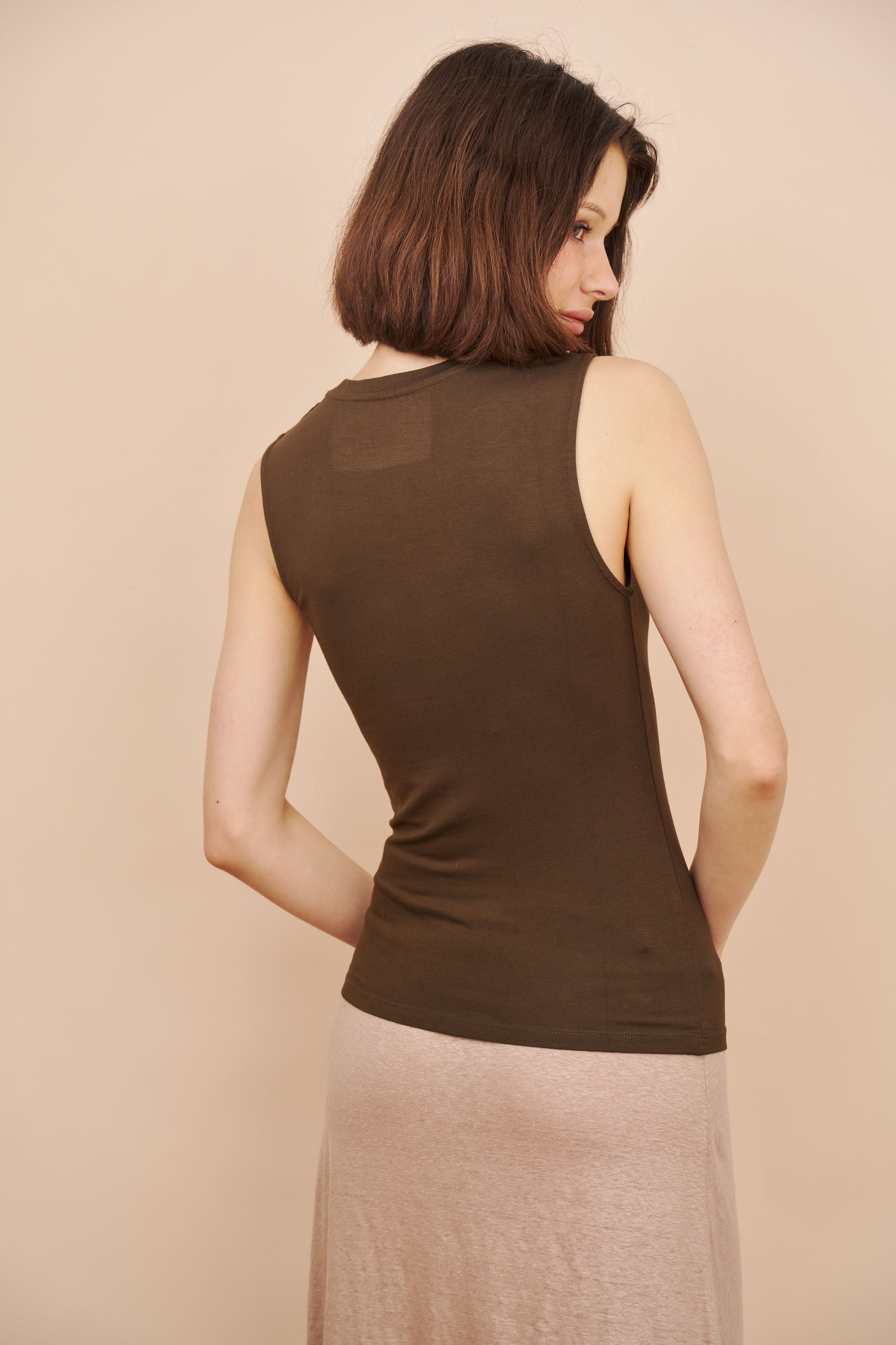 Majestic Soft Touch Sleeveless Crewneck Tank in Tonka