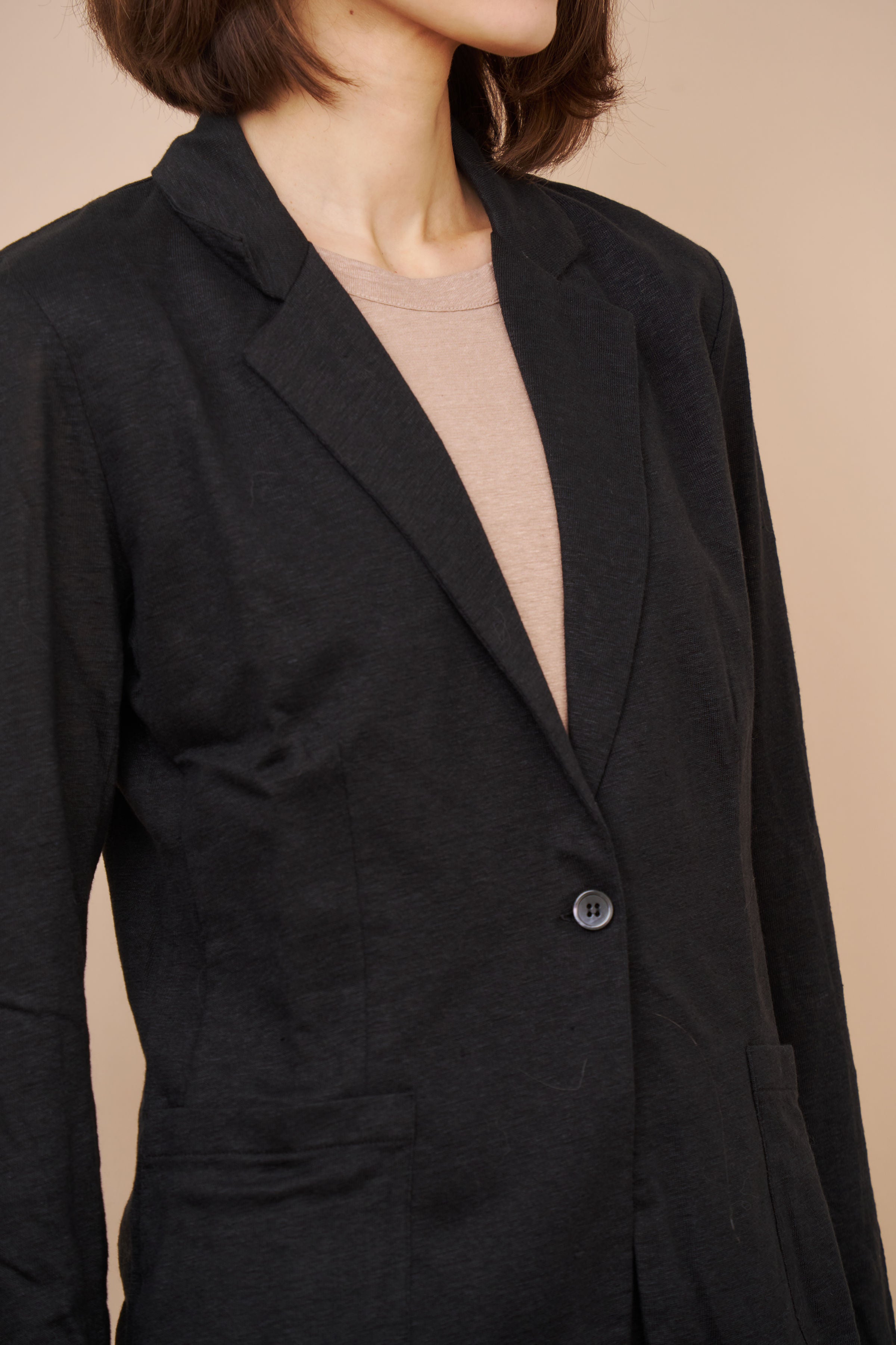 Majestic Linen One Button Blazer in Noir