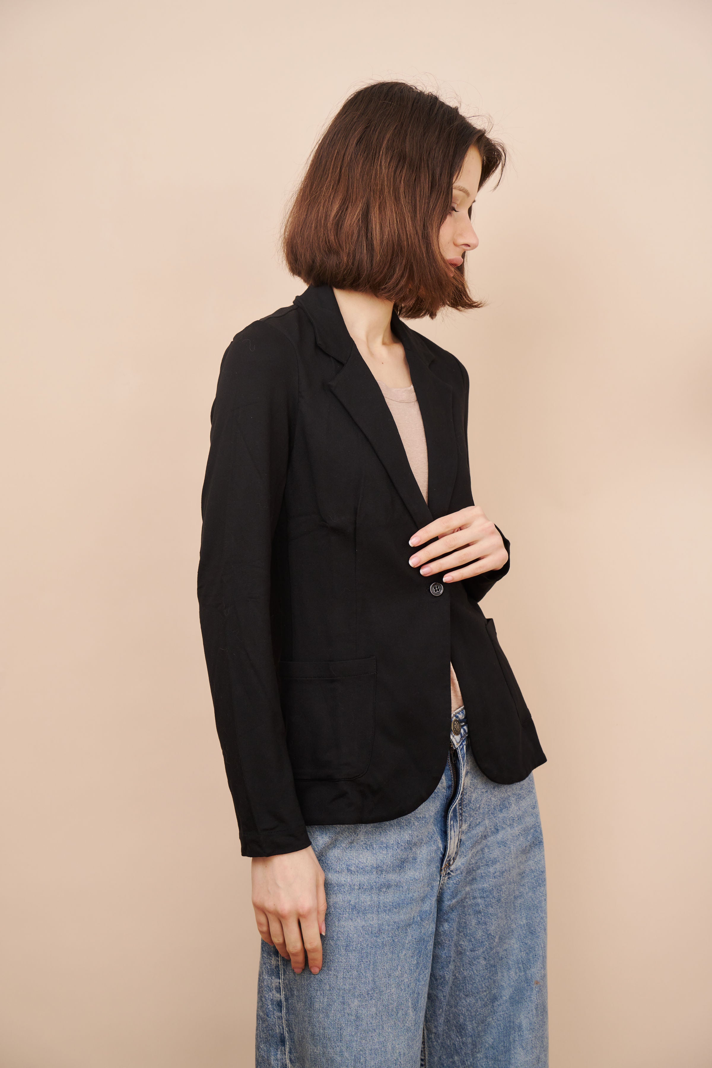 Majestic French Terry One Button Blazer in Noir