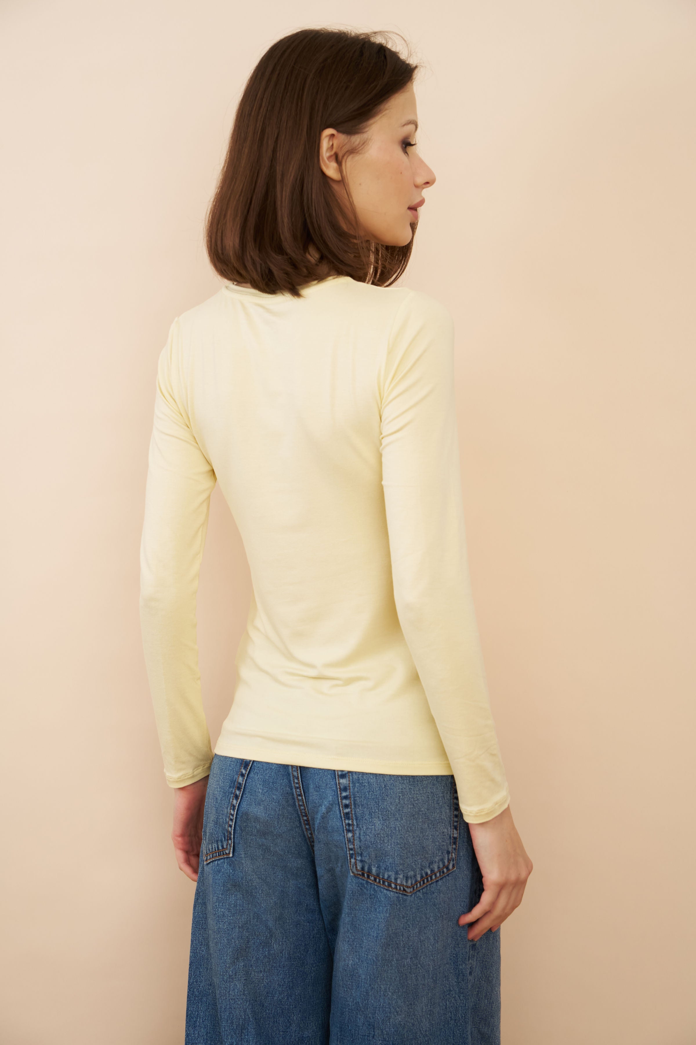 Majestic Long Sleeve Soft Touch Viscose Crewneck in Poussin