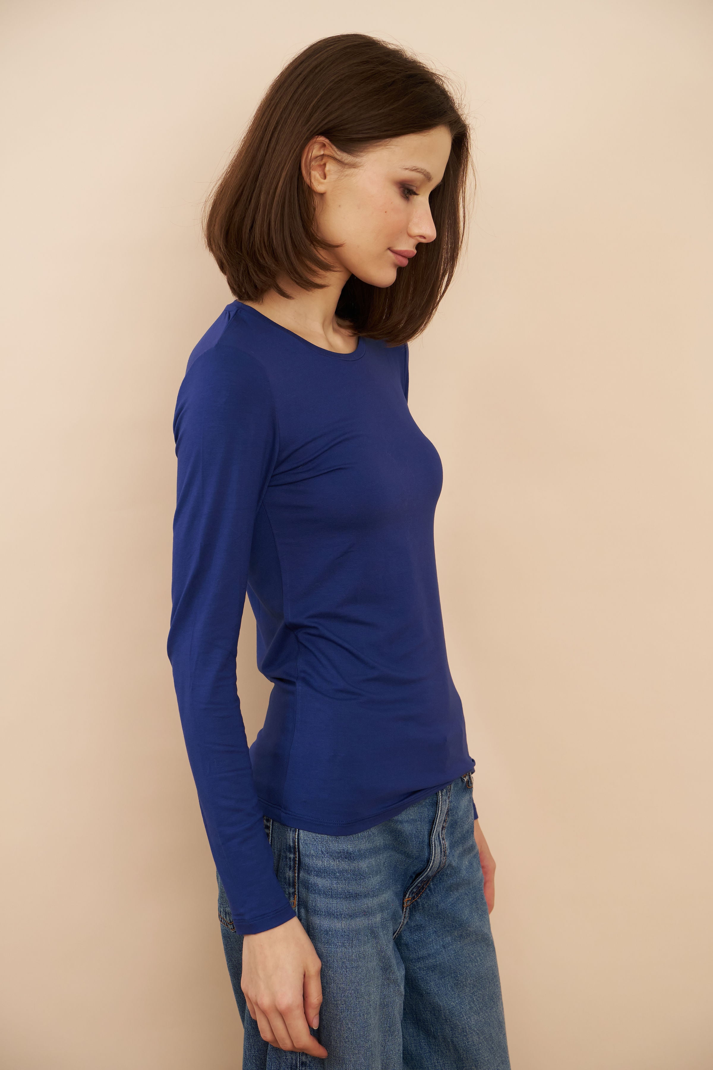 Majestic Long Sleeve Soft Touch Viscose Crewneck in Abyss