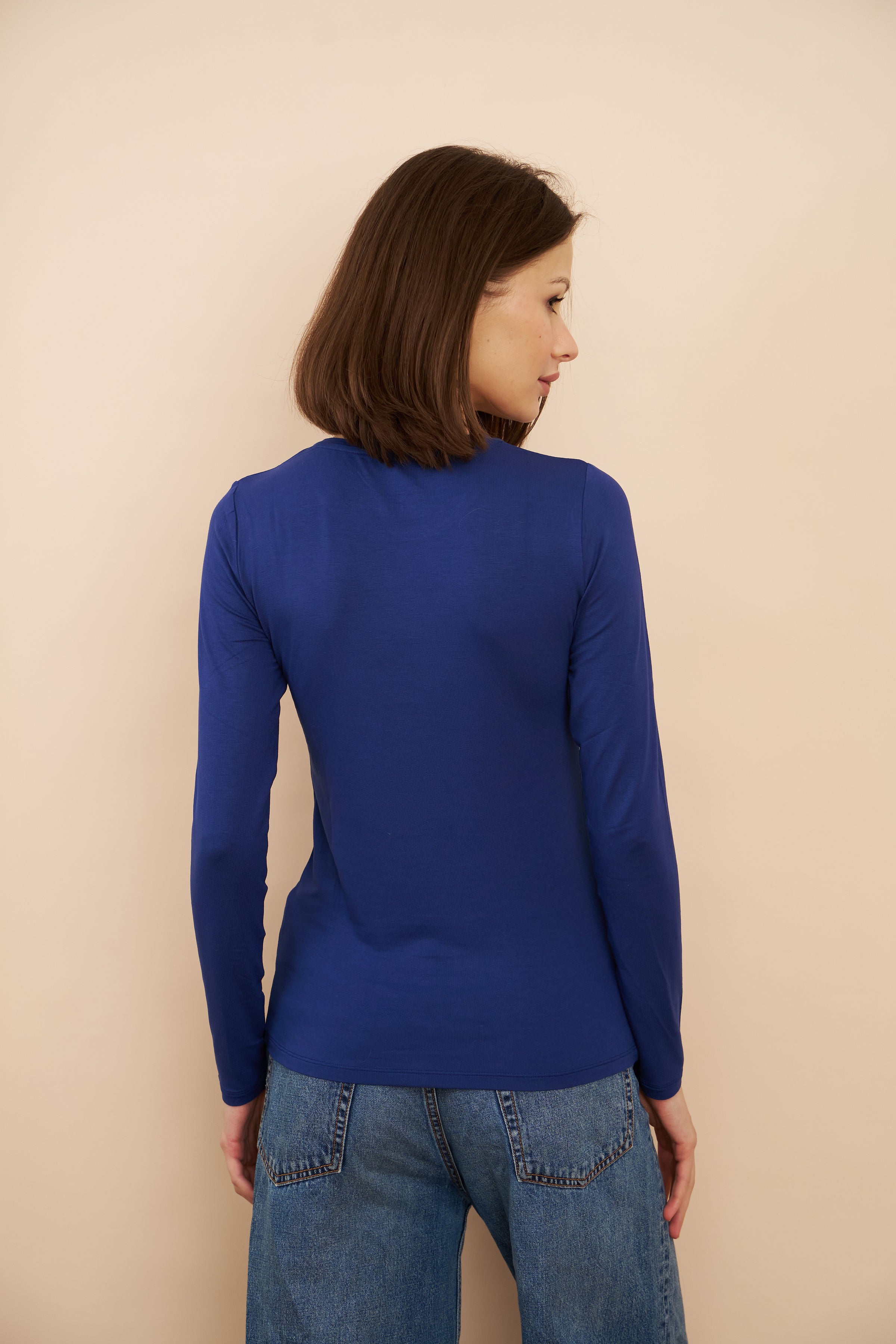 Majestic Long Sleeve Soft Touch Viscose Crewneck in Abyss