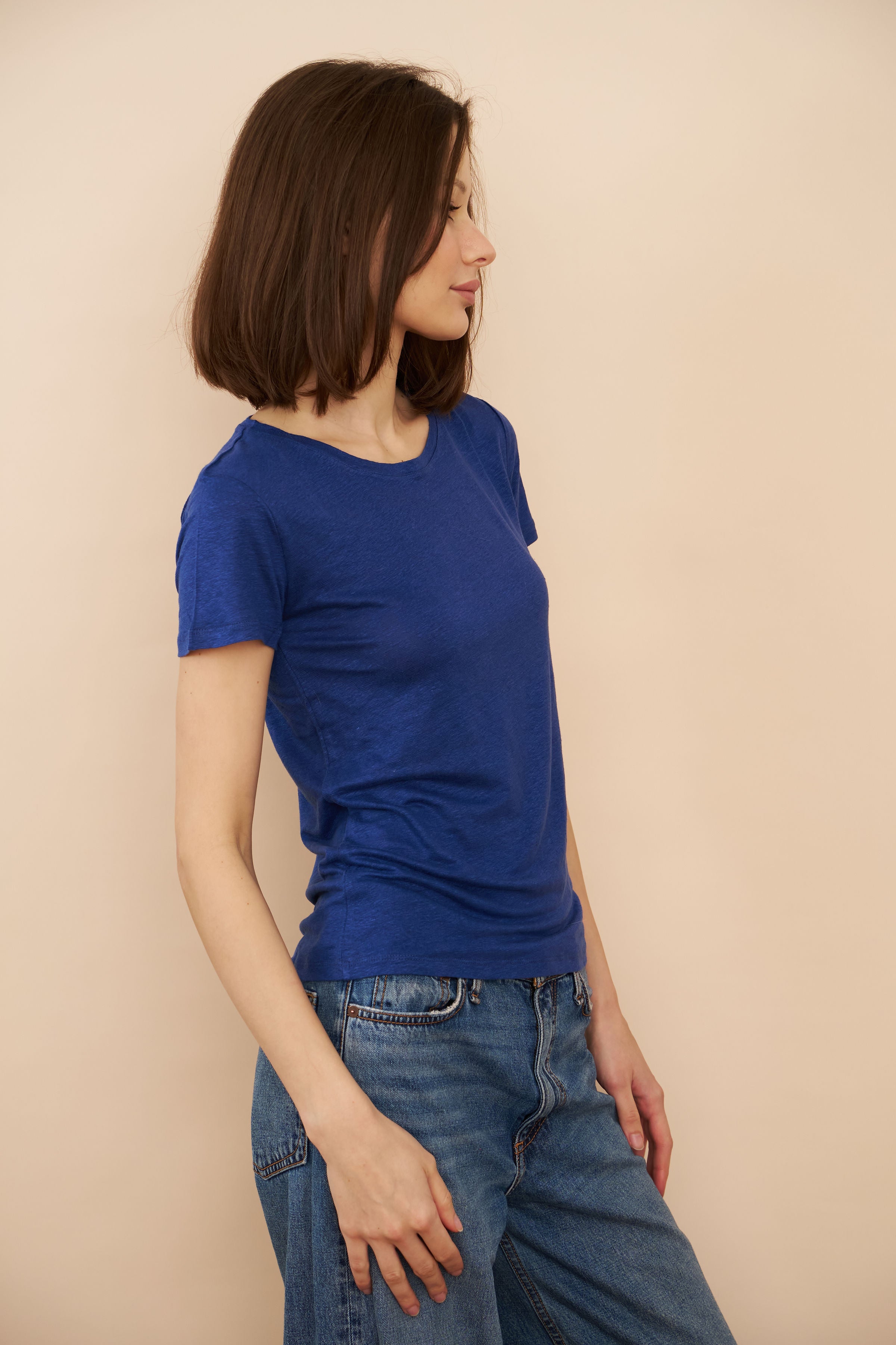 Majestic Linen Short Sleeve Crew Tee in Abyss