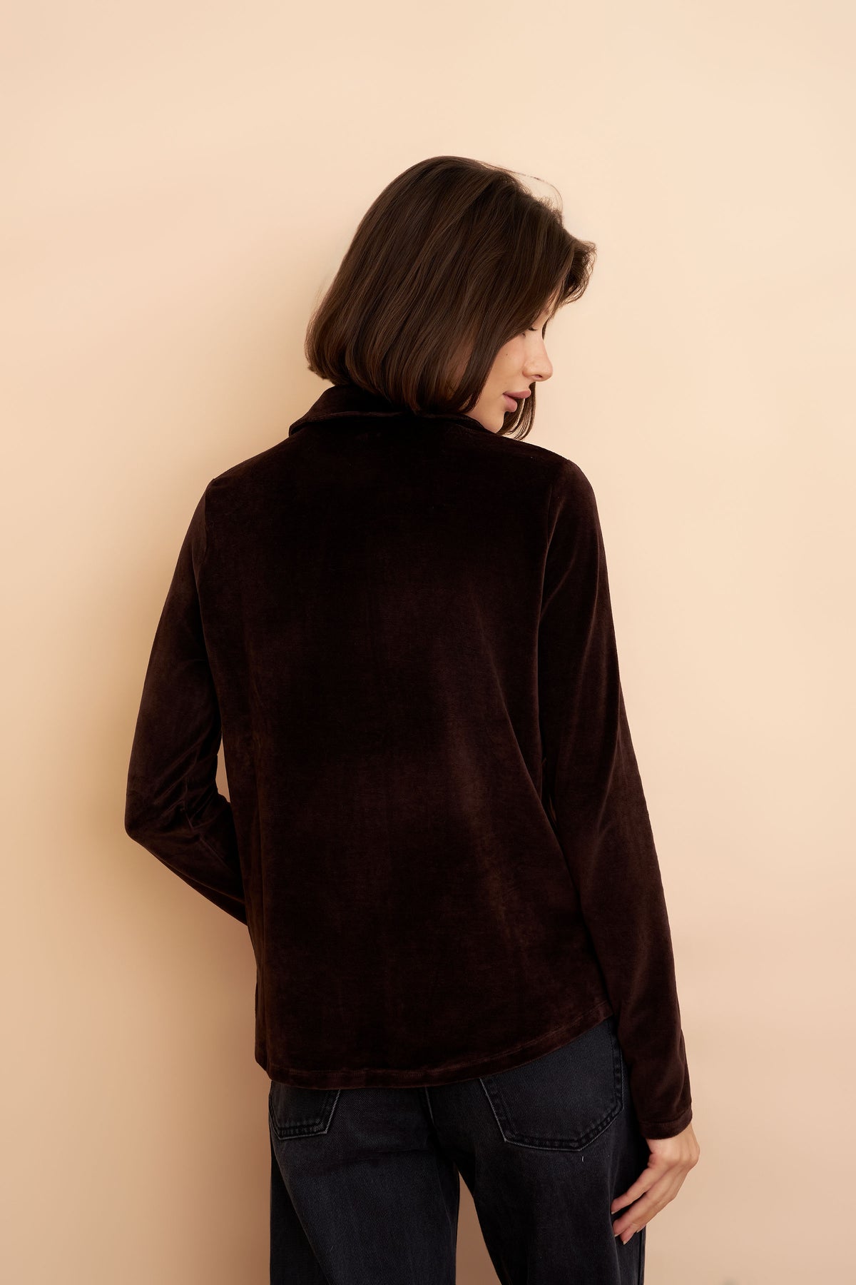 Velour Long Sleeve Shirt in Chocolate Mousse