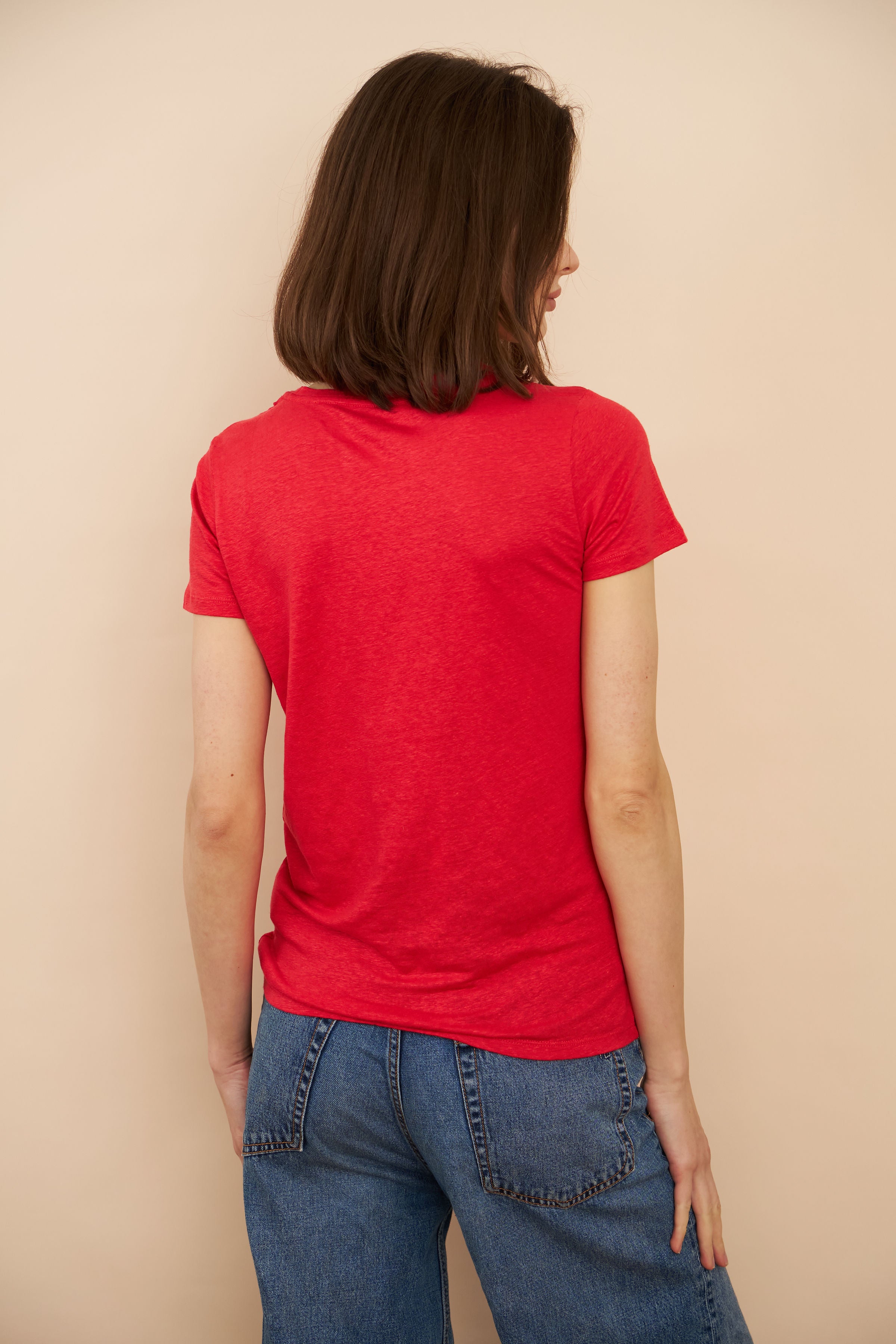 Majestic Linen Short Sleeve Crew Tee in Tomate