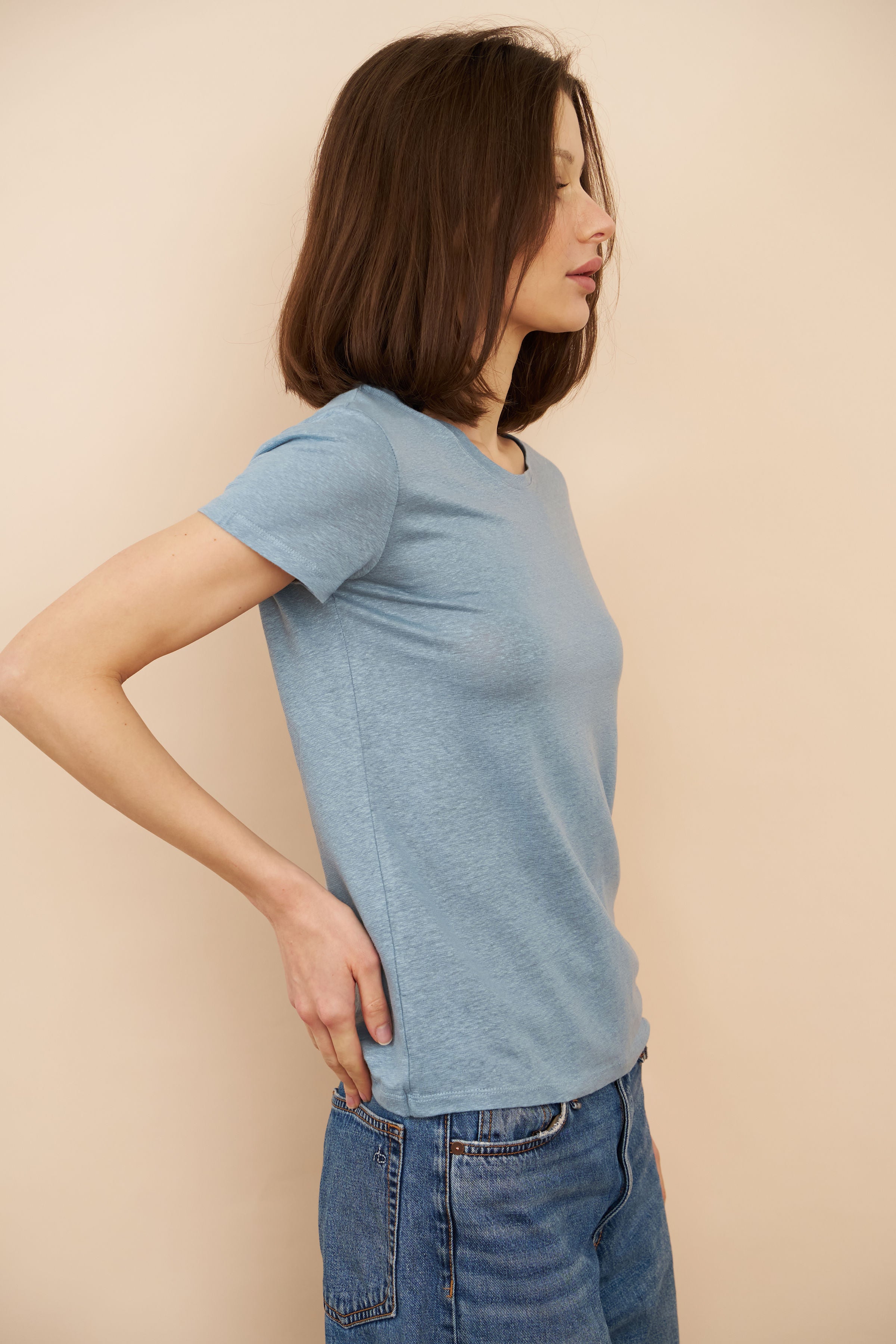 Majestic Linen Short Sleeve Crew Tee in Ocean