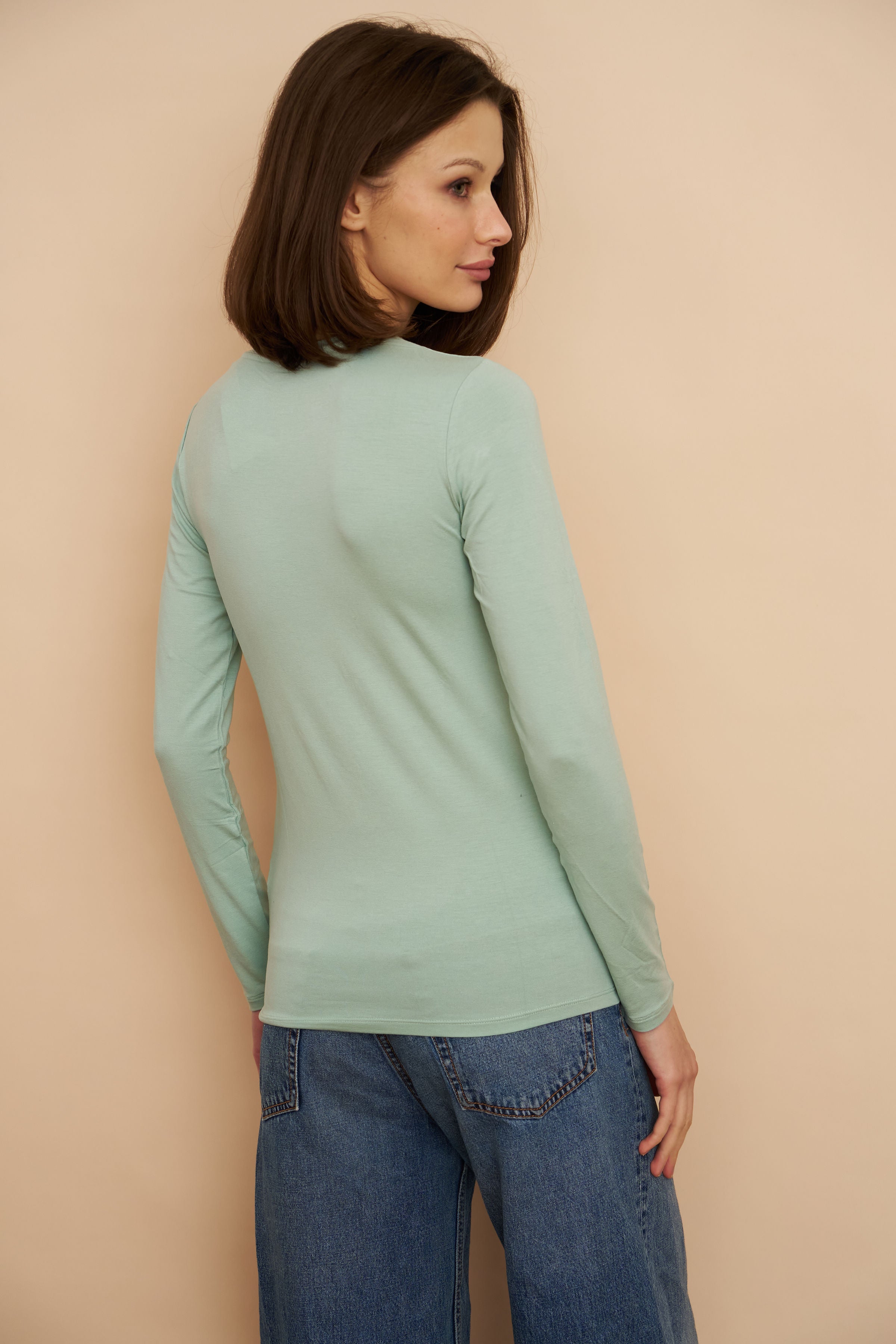 Majestic Long Sleeve Soft Touch Viscose Crewneck in Azur