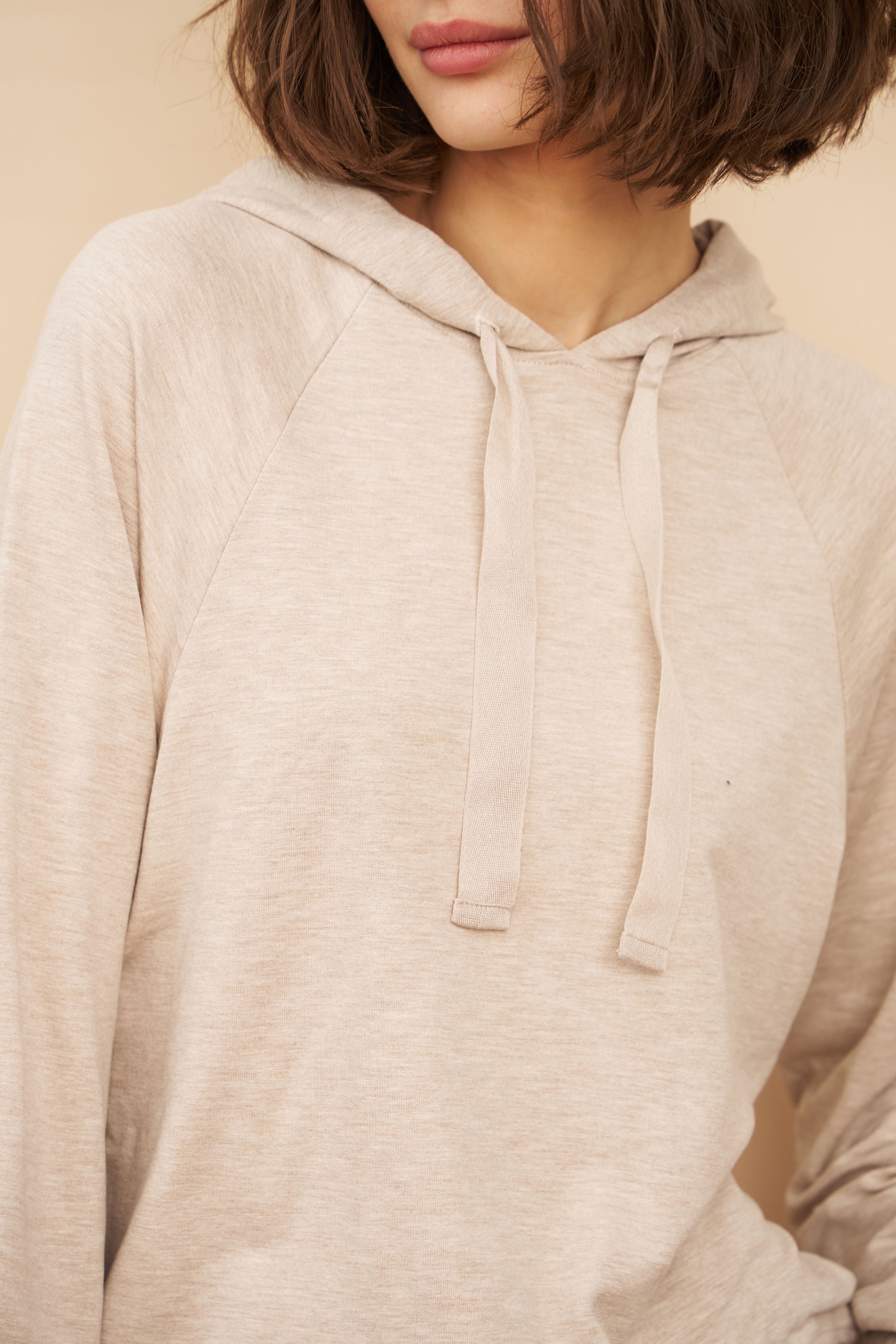 French Terry Long Sleeve Hoodie in Ecru Chine
