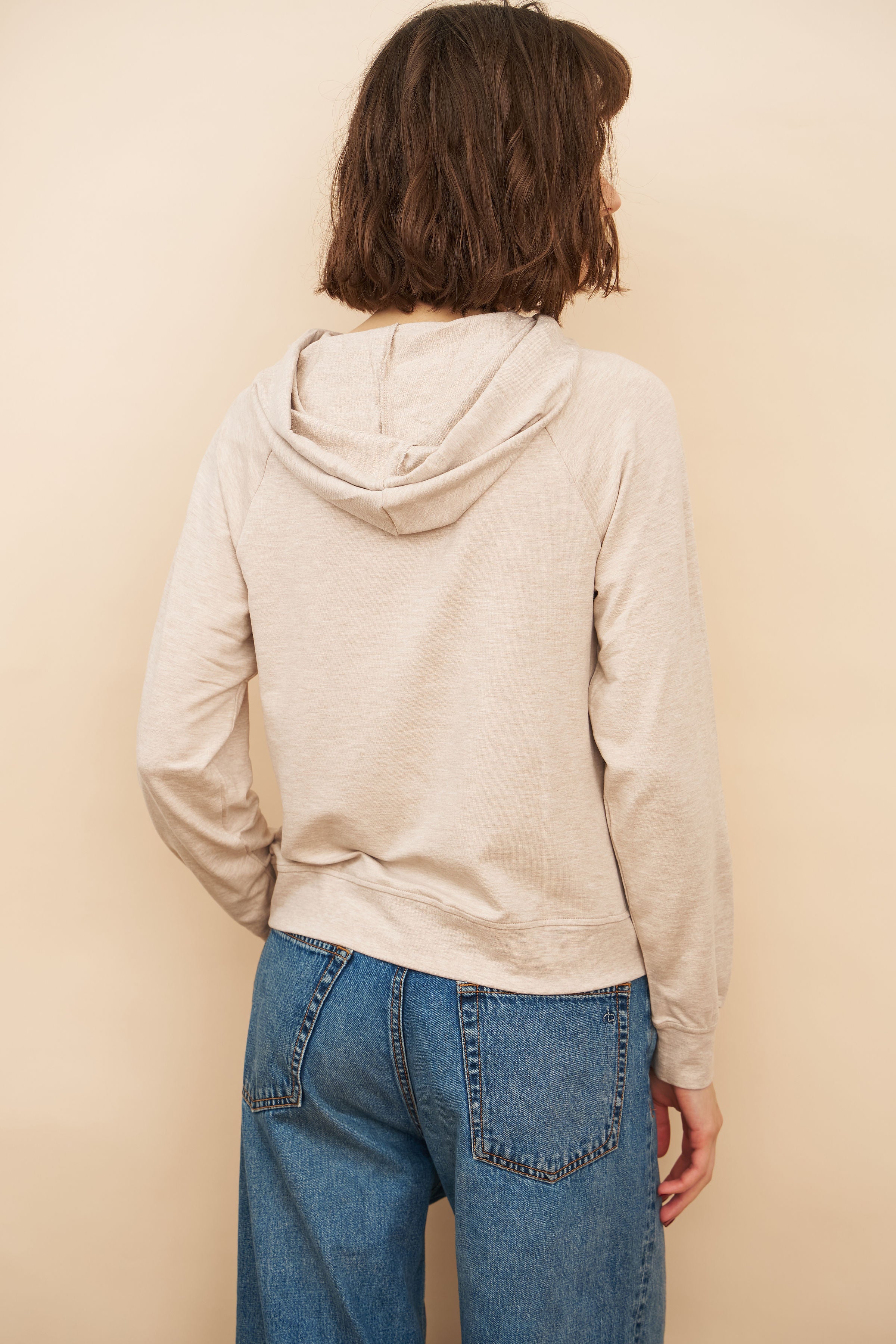 French Terry Long Sleeve Hoodie in Ecru Chine