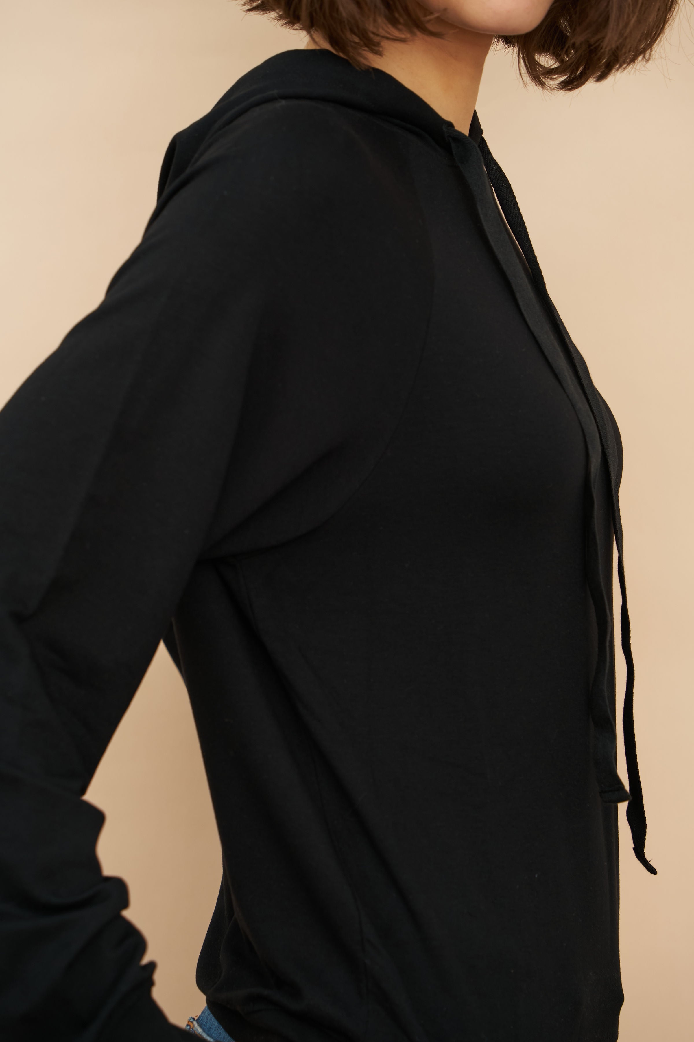 French Terry Long Sleeve Hoodie in Noir