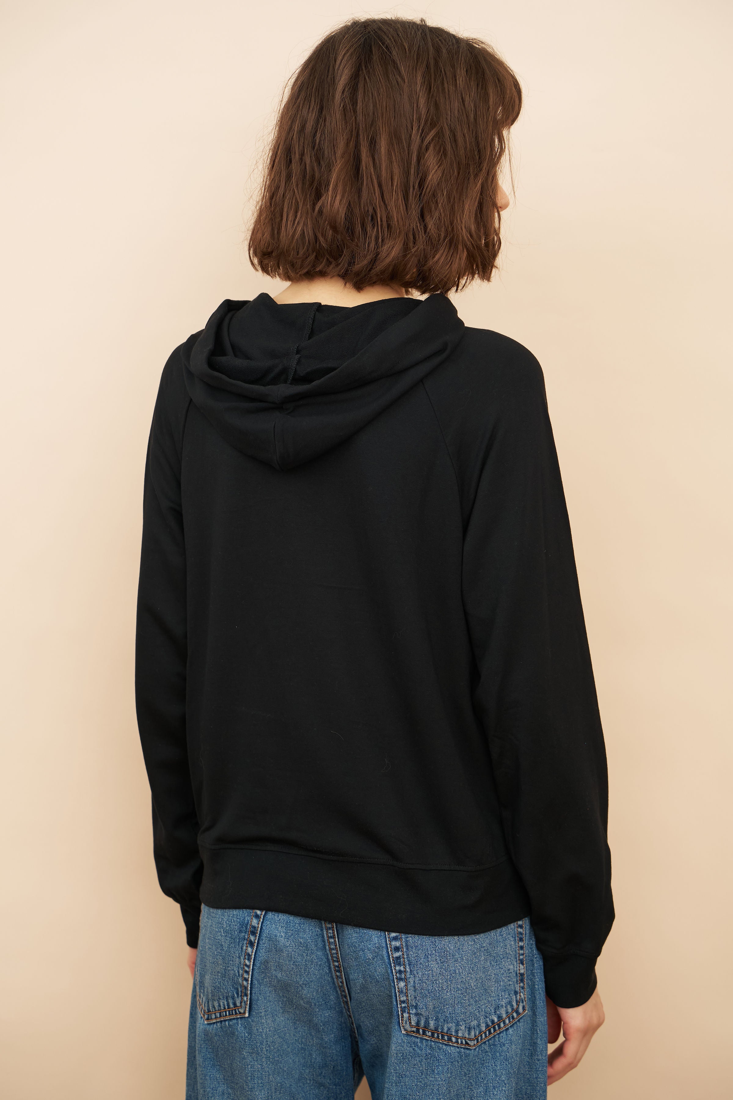 French Terry Long Sleeve Hoodie in Noir