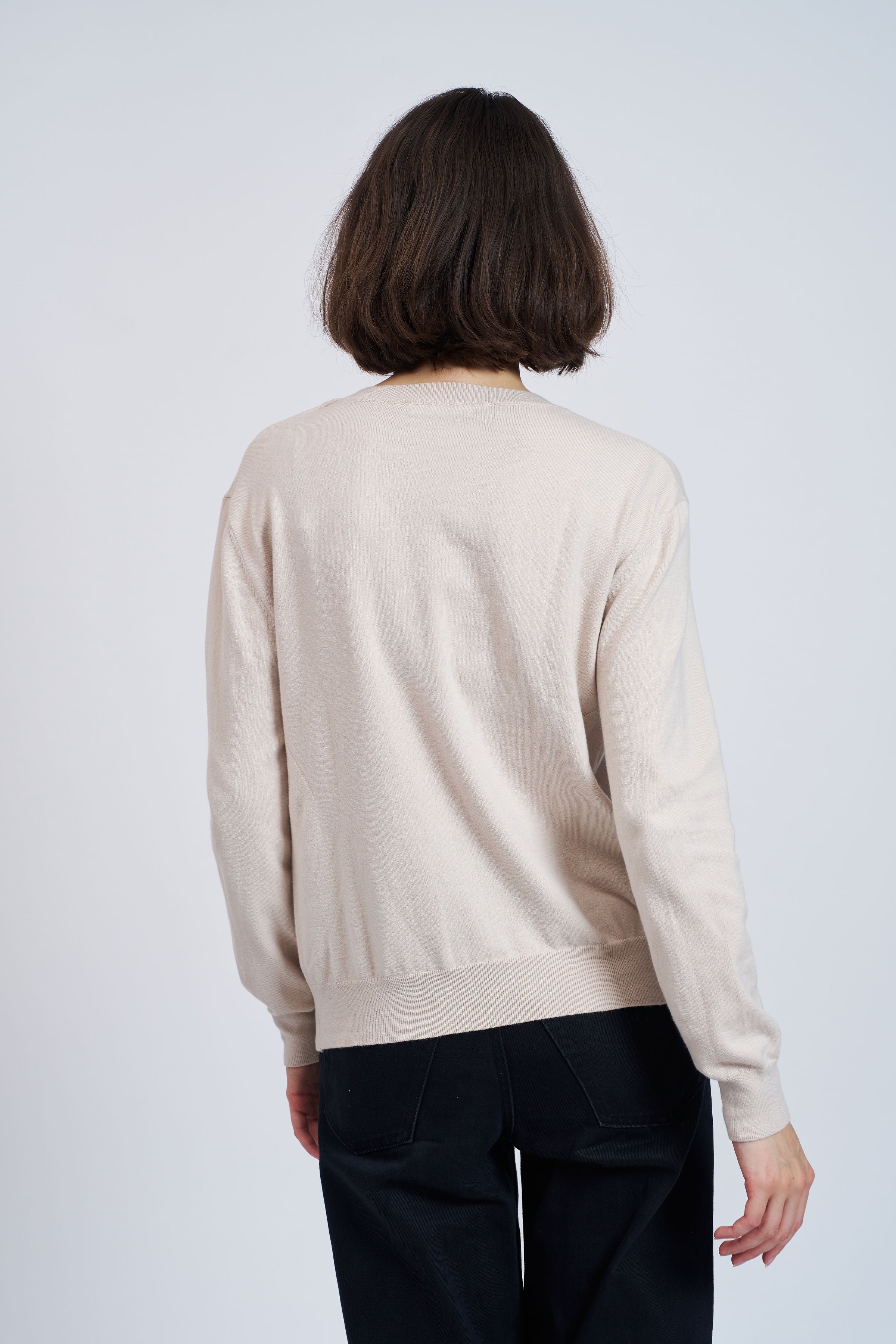 Organic Cotton Knit Long Sleeve Crewneck in Chalk
