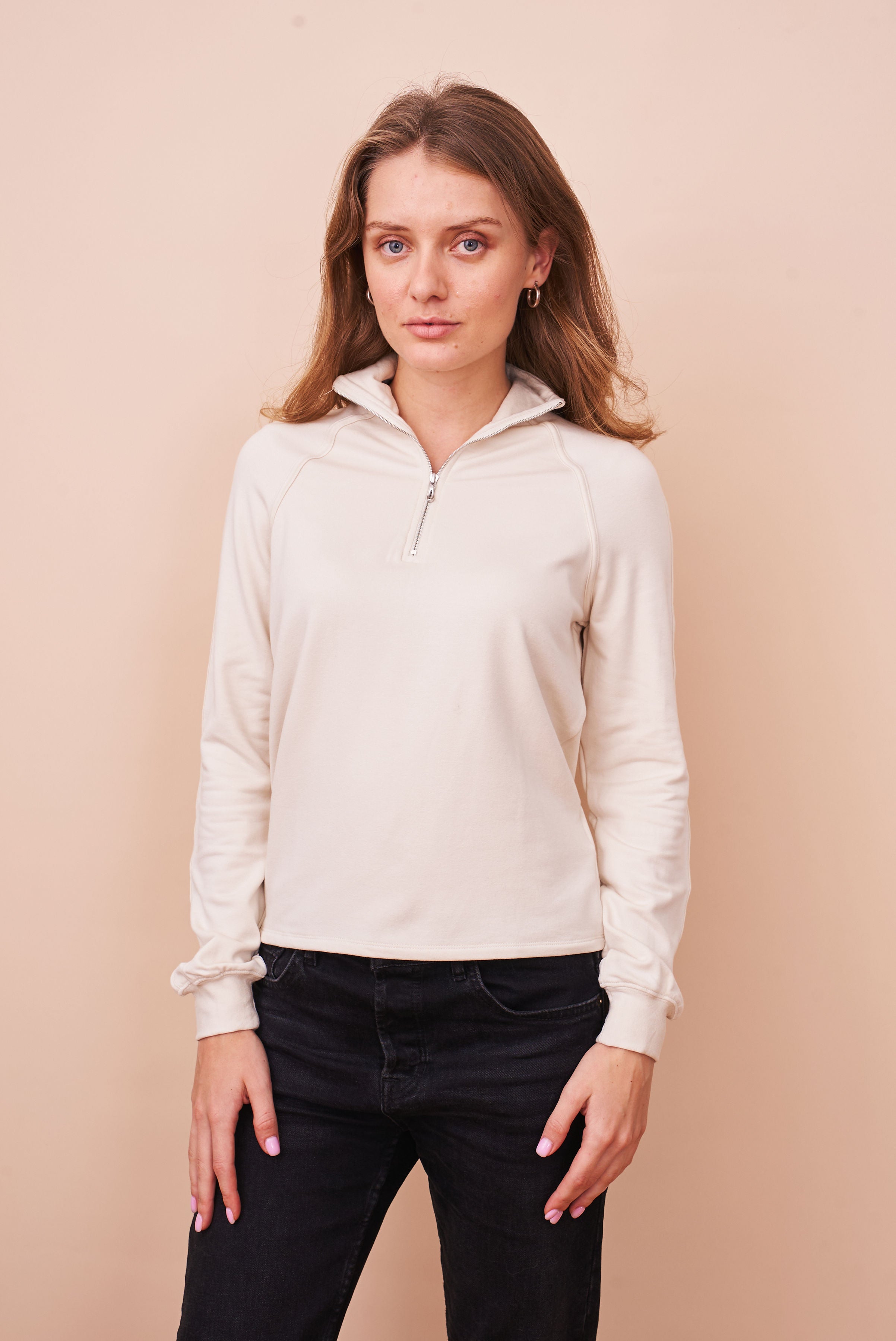 French Terry Long Sleeve Mock Neck in Ivoire