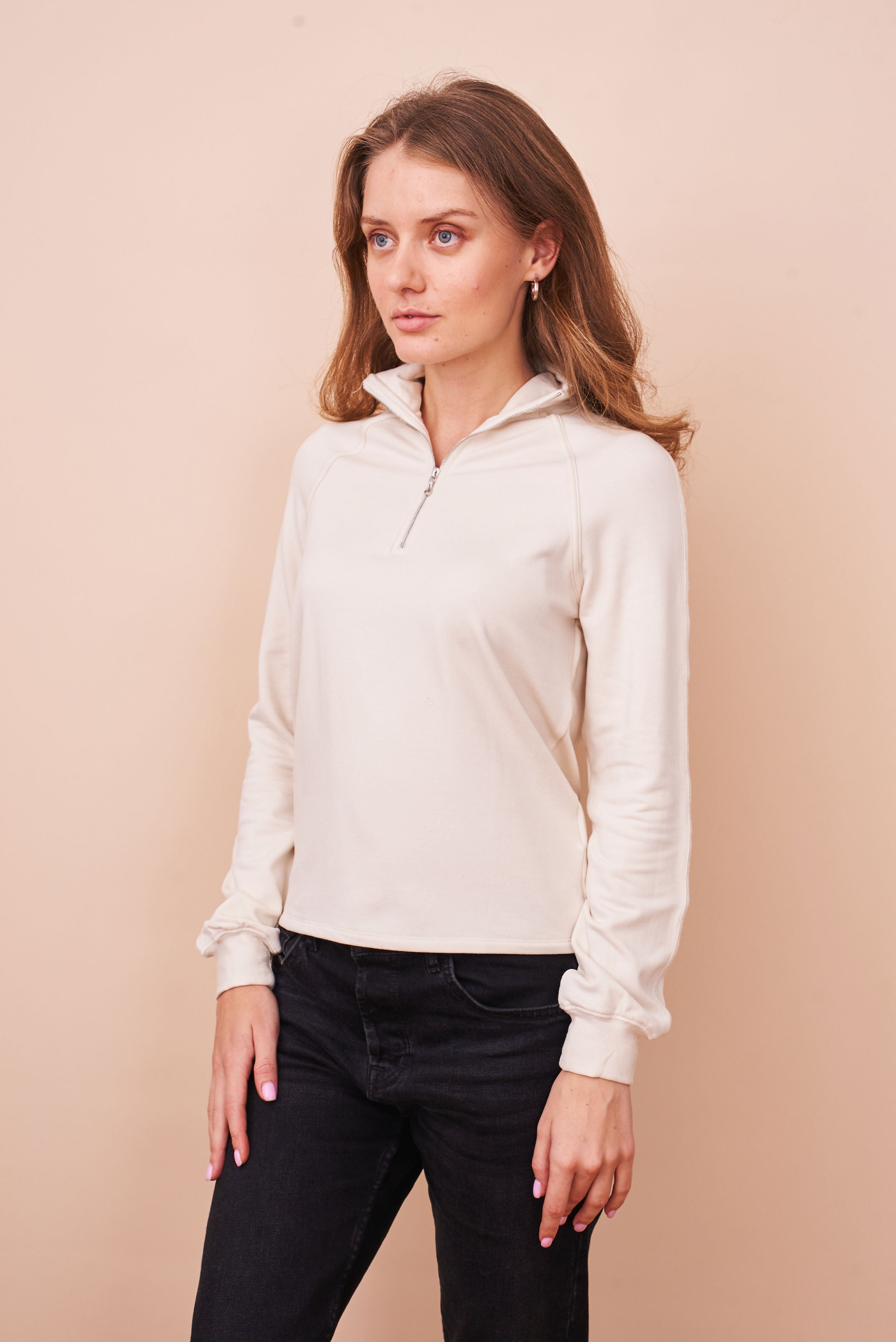 French Terry Long Sleeve Mock Neck in Ivoire