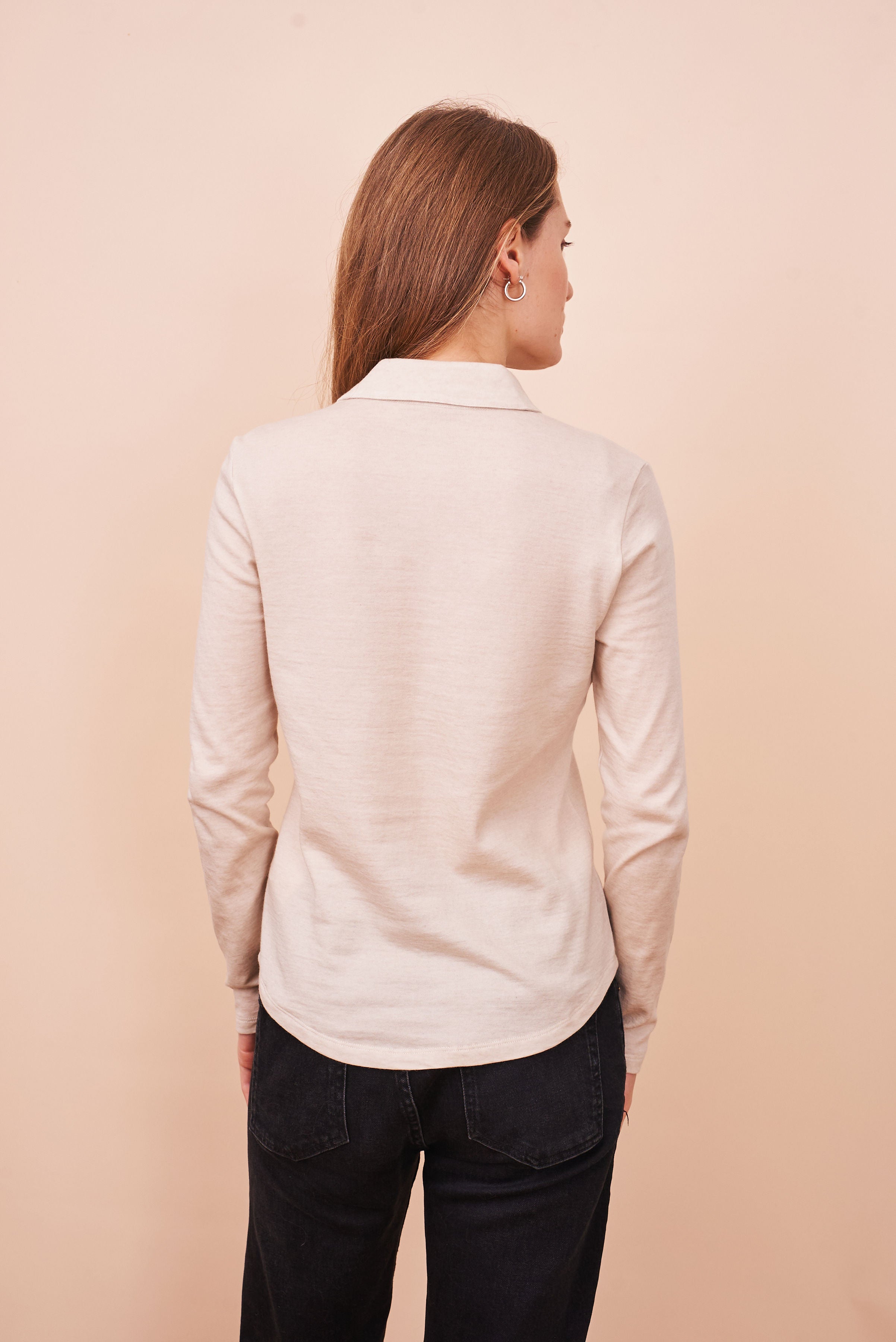 Cotton Cashmere Double Face Long Sleeve Pocket Shirt in Greige