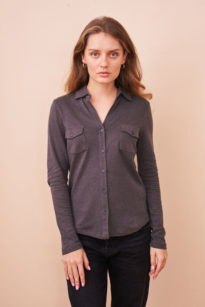 Cotton Cashmere Double Face Long Sleeve Pocket Shirt in Crepuscule