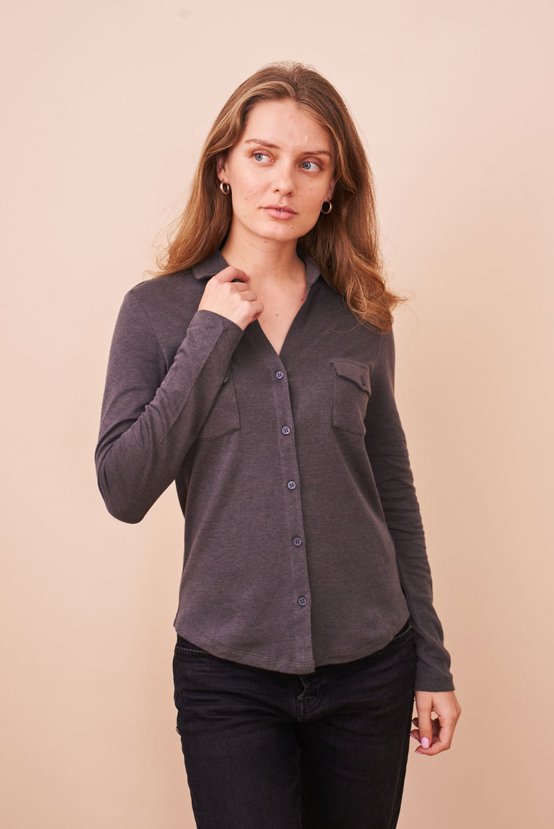 Cotton Cashmere Double Face Long Sleeve Pocket Shirt in Crepuscule