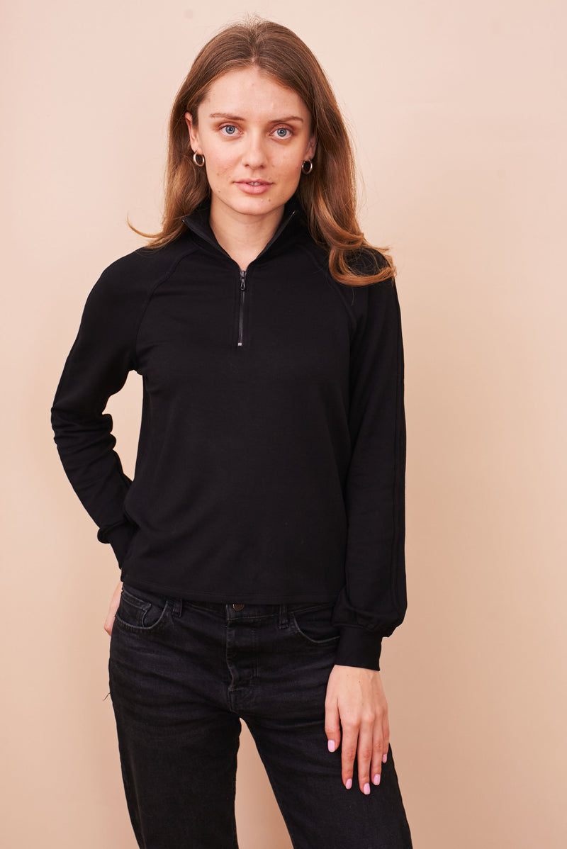 French Terry Long Sleeve Mock Neck in Noir