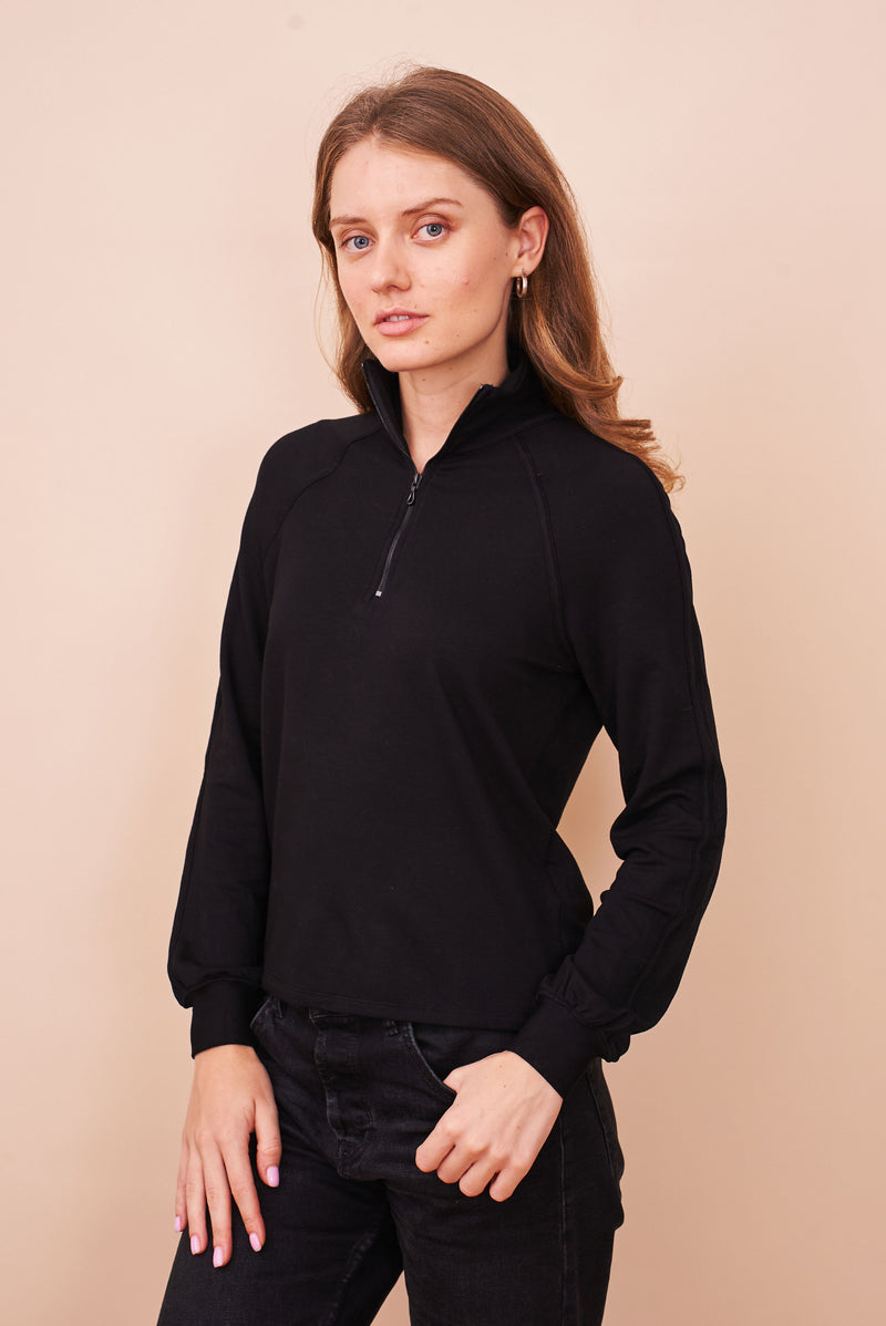 French Terry Long Sleeve Mock Neck in Noir