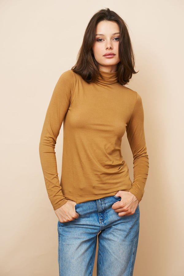 Majestic Soft Touch Long Sleeve Turtleneck in Chamois