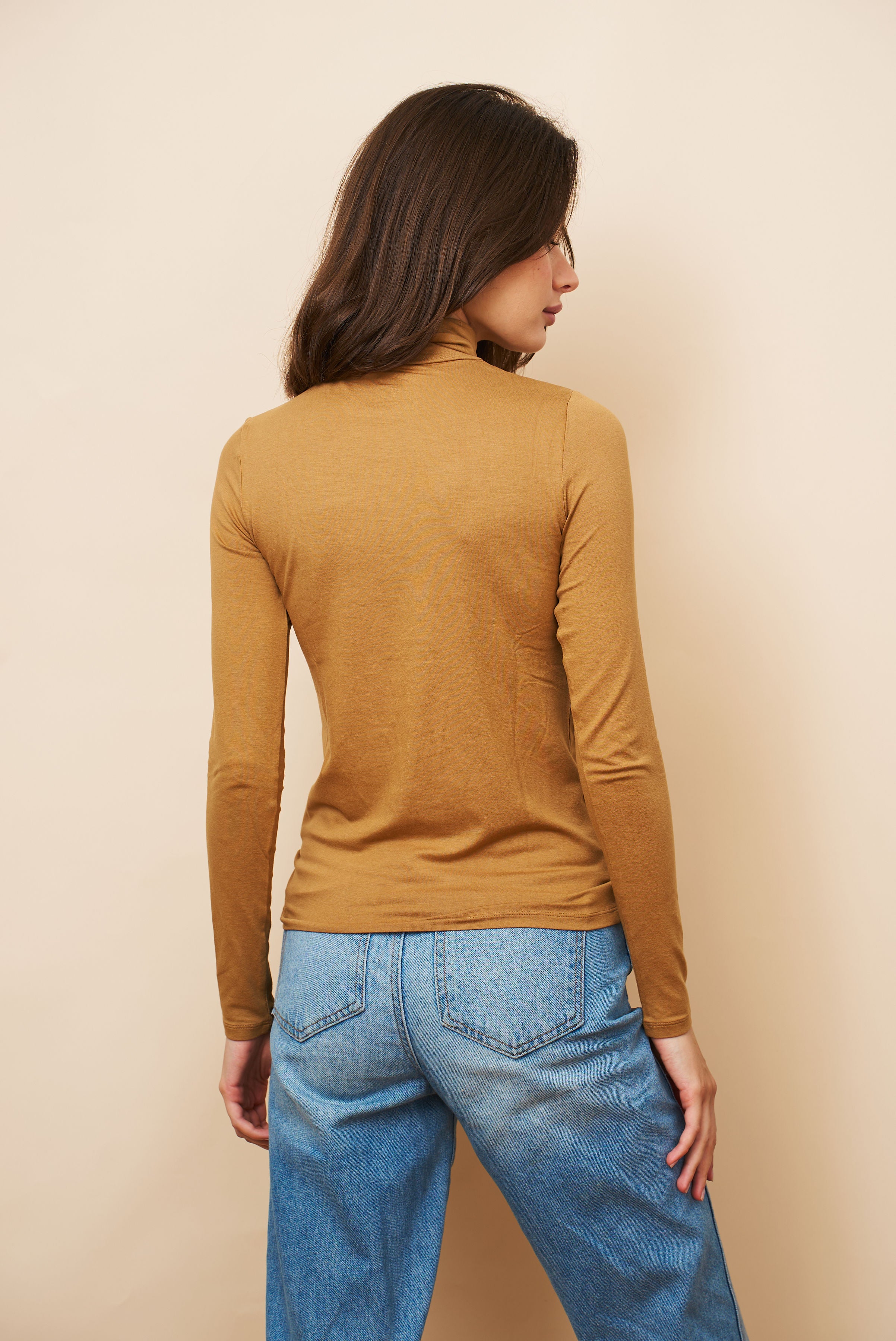 Majestic Soft Touch Long Sleeve Turtleneck in Chamois