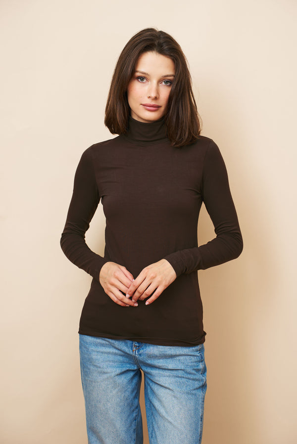 Majestic Soft Touch Long Sleeve Turtleneck in Coffee