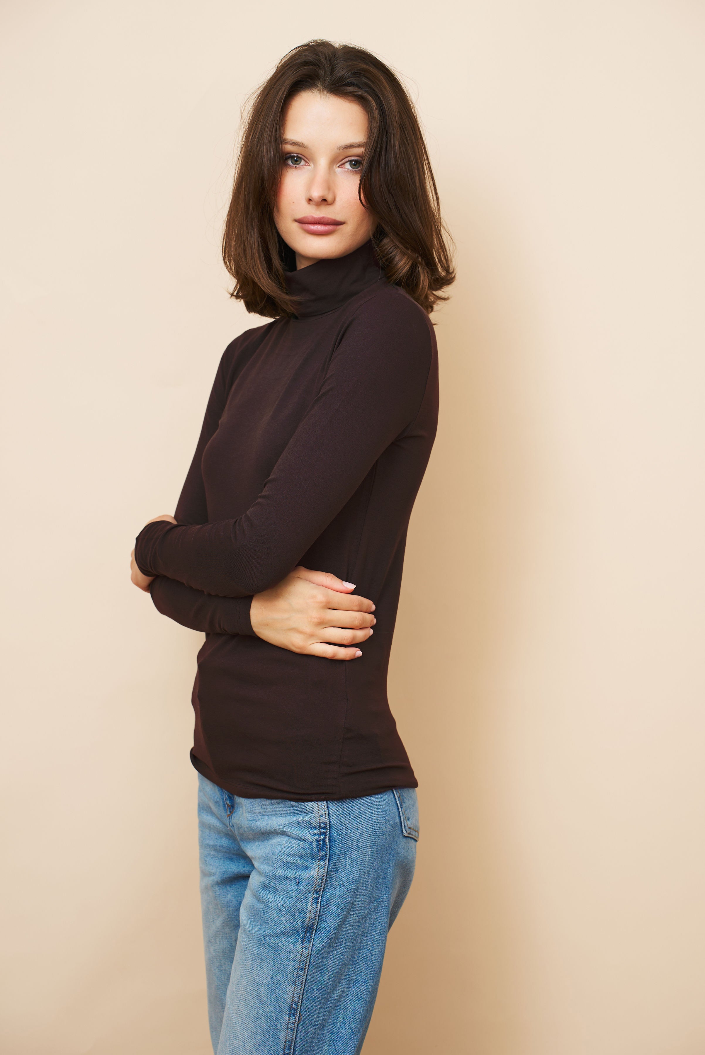 Majestic Soft Touch Long Sleeve Turtleneck in Coffee