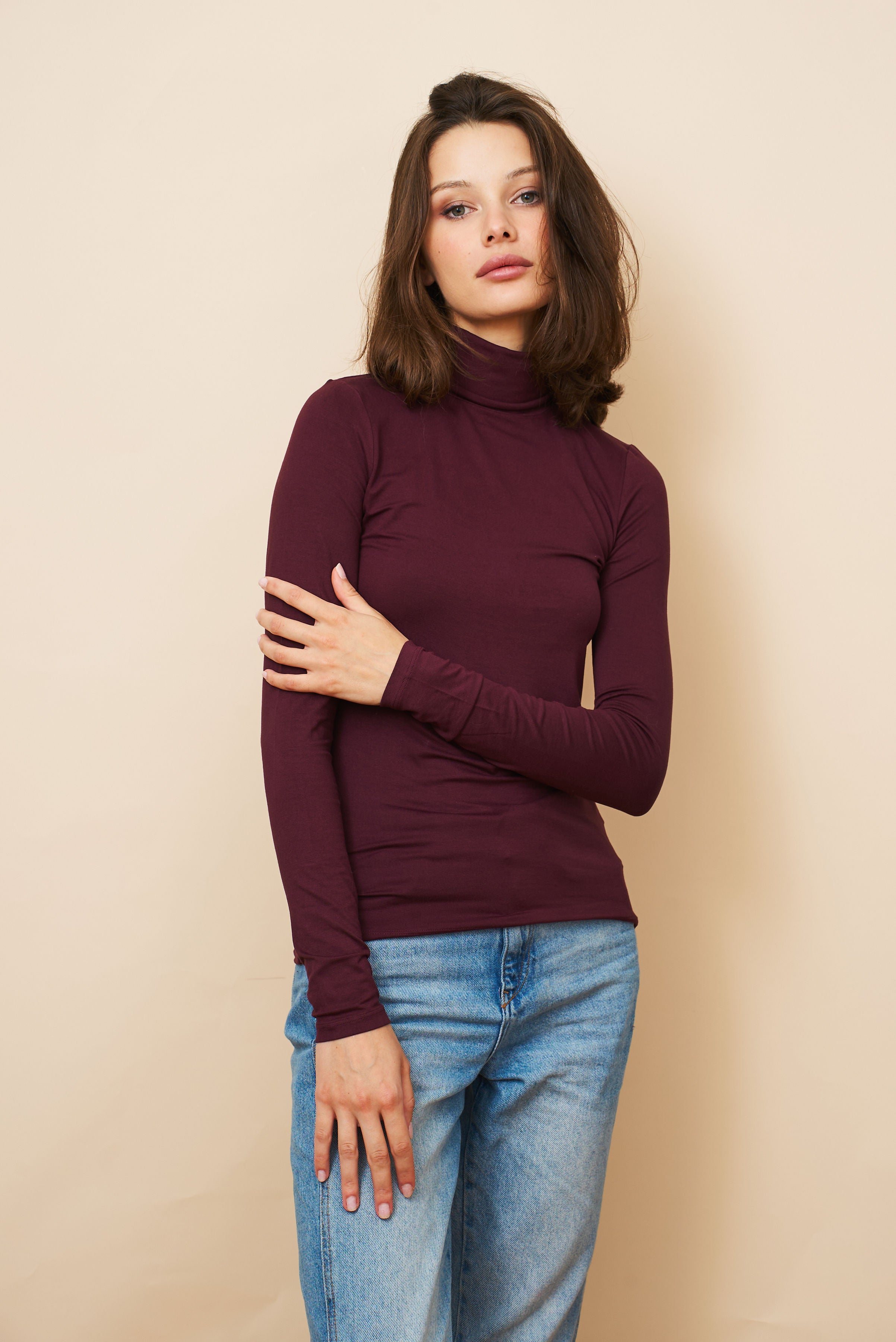 Majestic Soft Touch Long Sleeve Turtleneck in Prune