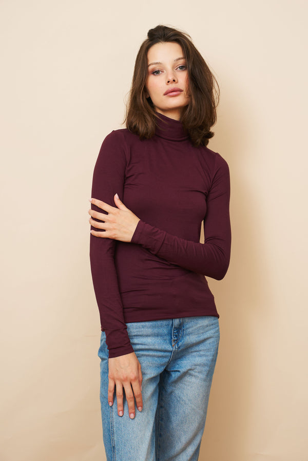 Majestic Soft Touch Long Sleeve Turtleneck in Prune