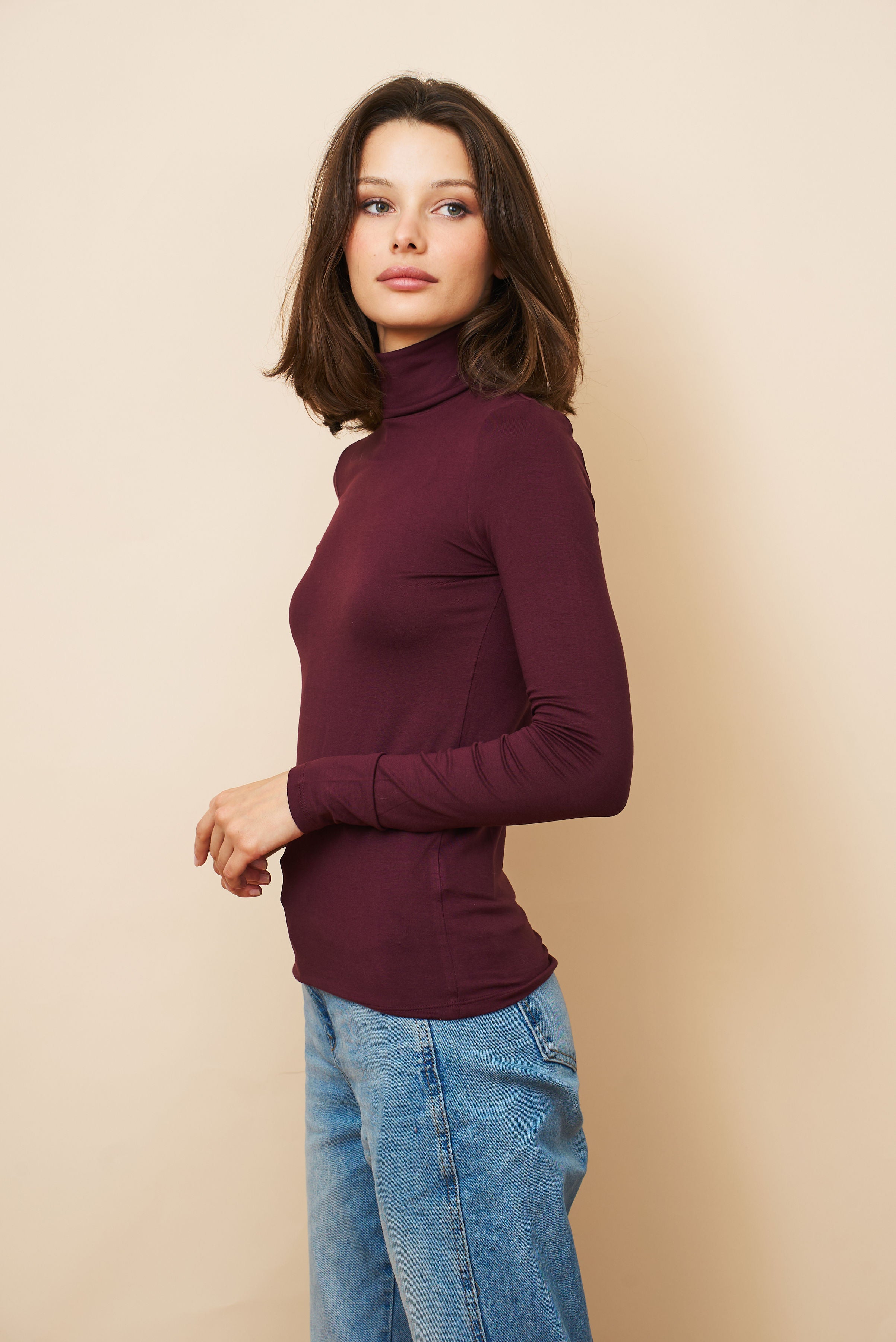 Majestic Soft Touch Long Sleeve Turtleneck in Prune