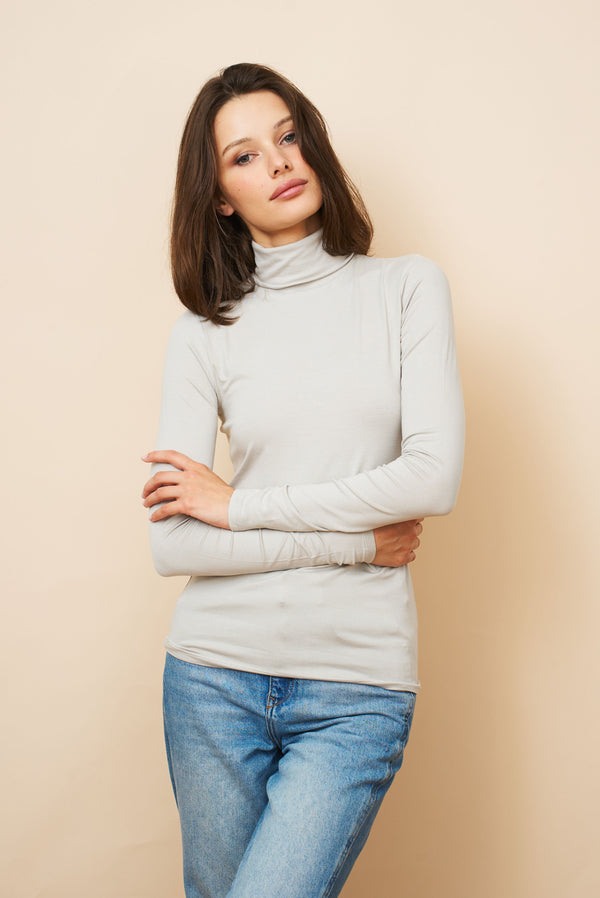 Majestic Soft Touch Long Sleeve Turtleneck in Greige