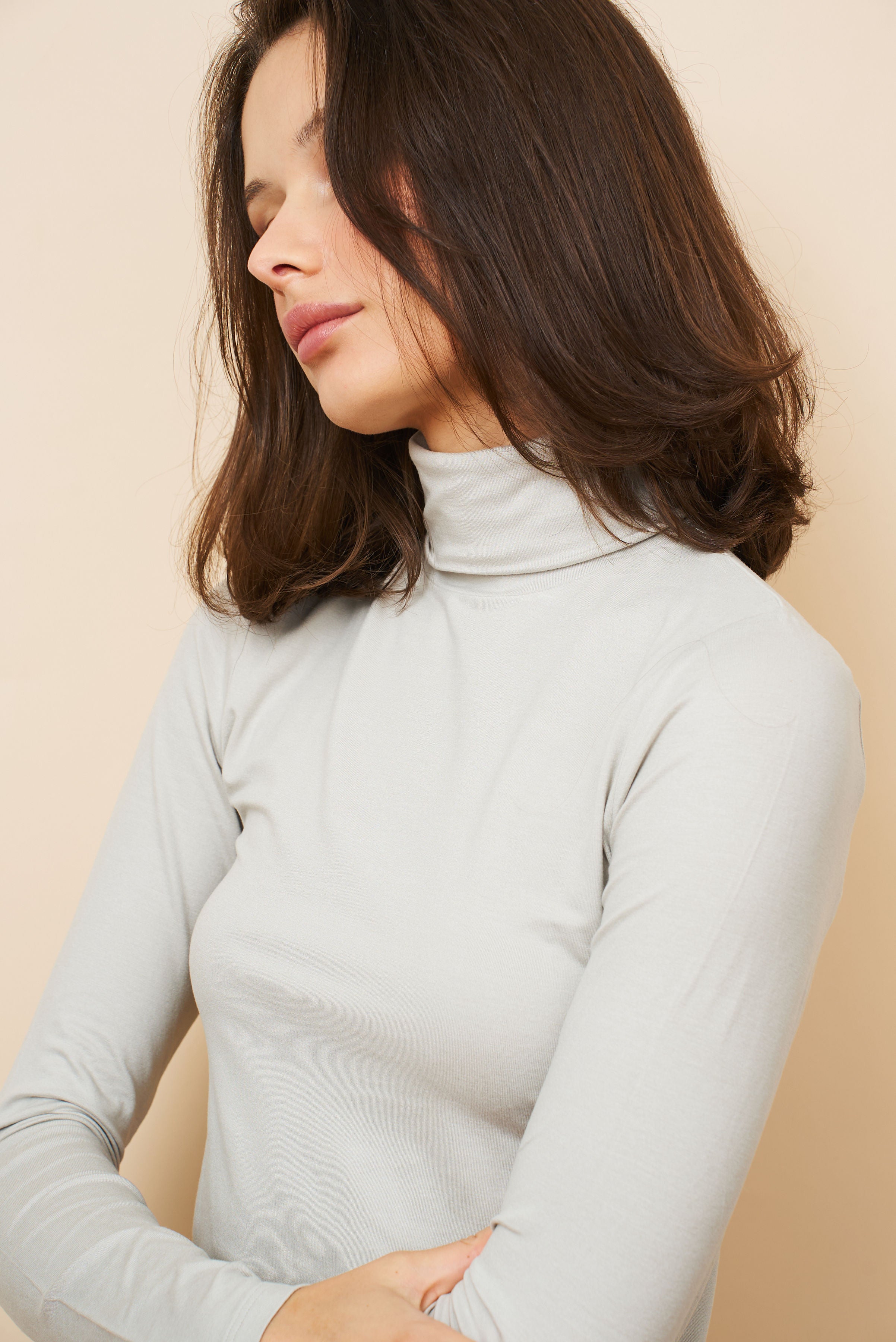 Majestic Soft Touch Long Sleeve Turtleneck in Greige