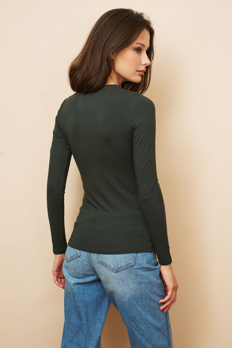 Majestic Long Sleeve Soft Touch Viscose Crewneck in Forest