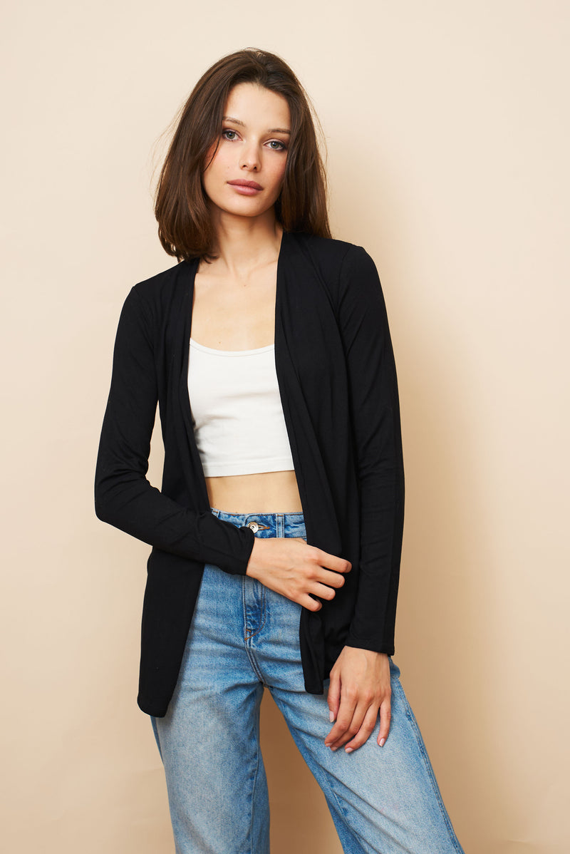 Soft Touch Open Cardigan in Noir