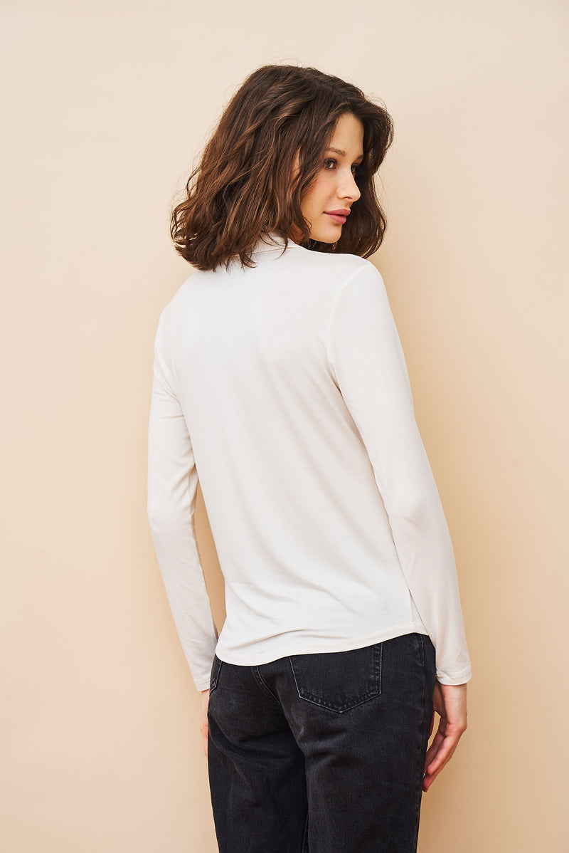 Majestic Soft Touch Long Sleeve Button front Pocket Shirt in Cream