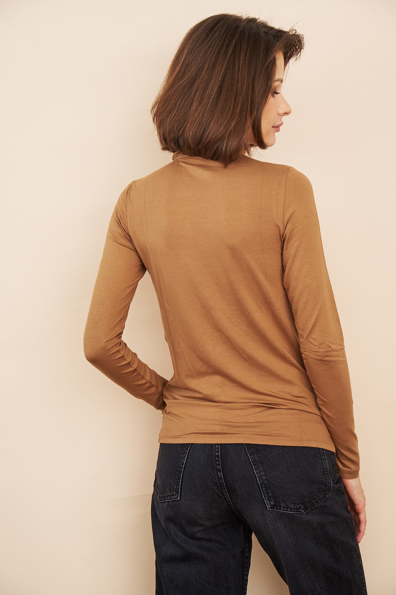 Majestic Soft Touch Long Sleeve Turtleneck in Camel