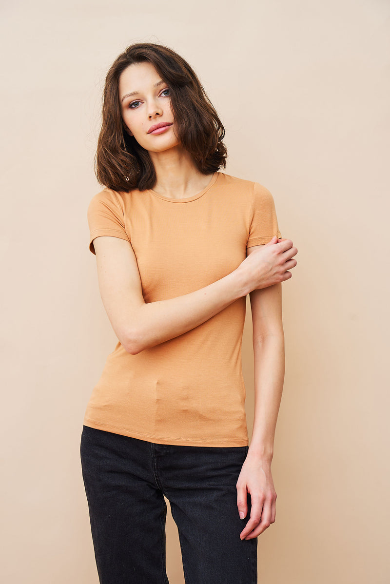 Majestic Soft Touch Short Sleeve Crewneck in Peche