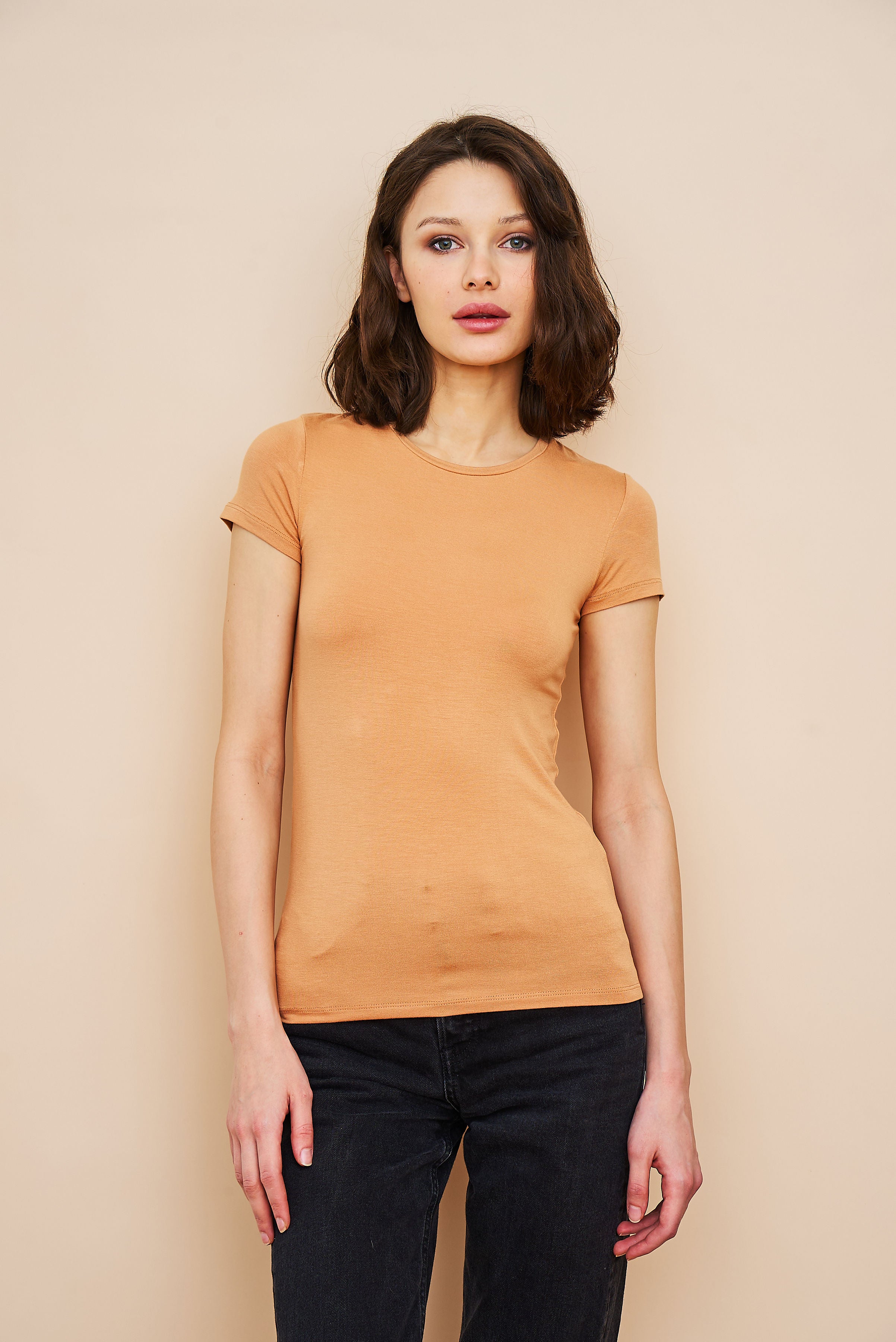 Majestic Soft Touch Short Sleeve Crewneck in Peche