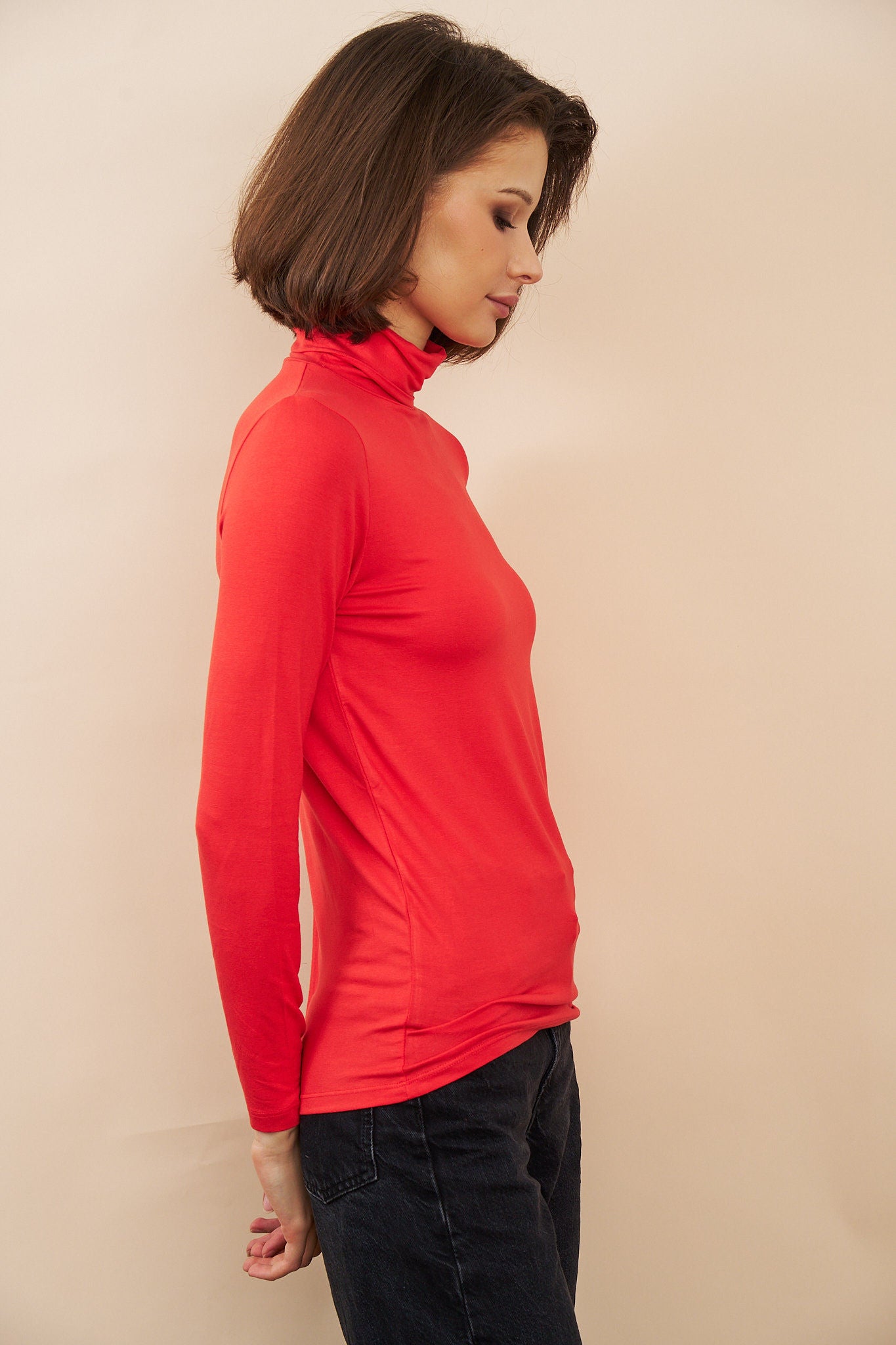 Majestic Soft Touch Long Sleeve Turtleneck in Carmin