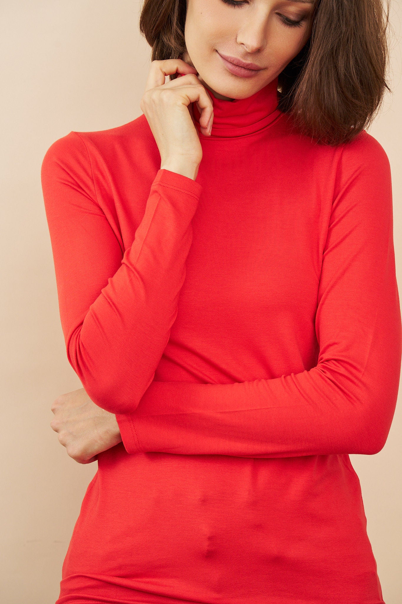 Majestic Soft Touch Long Sleeve Turtleneck in Carmin